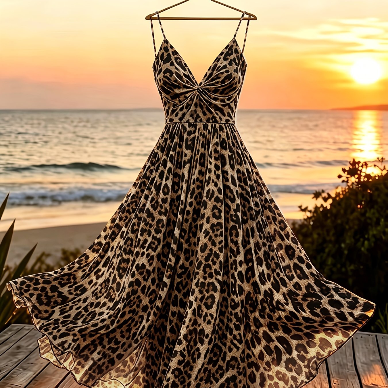 TEMU Women's Leopard Print Sleeveless Dress, Casual