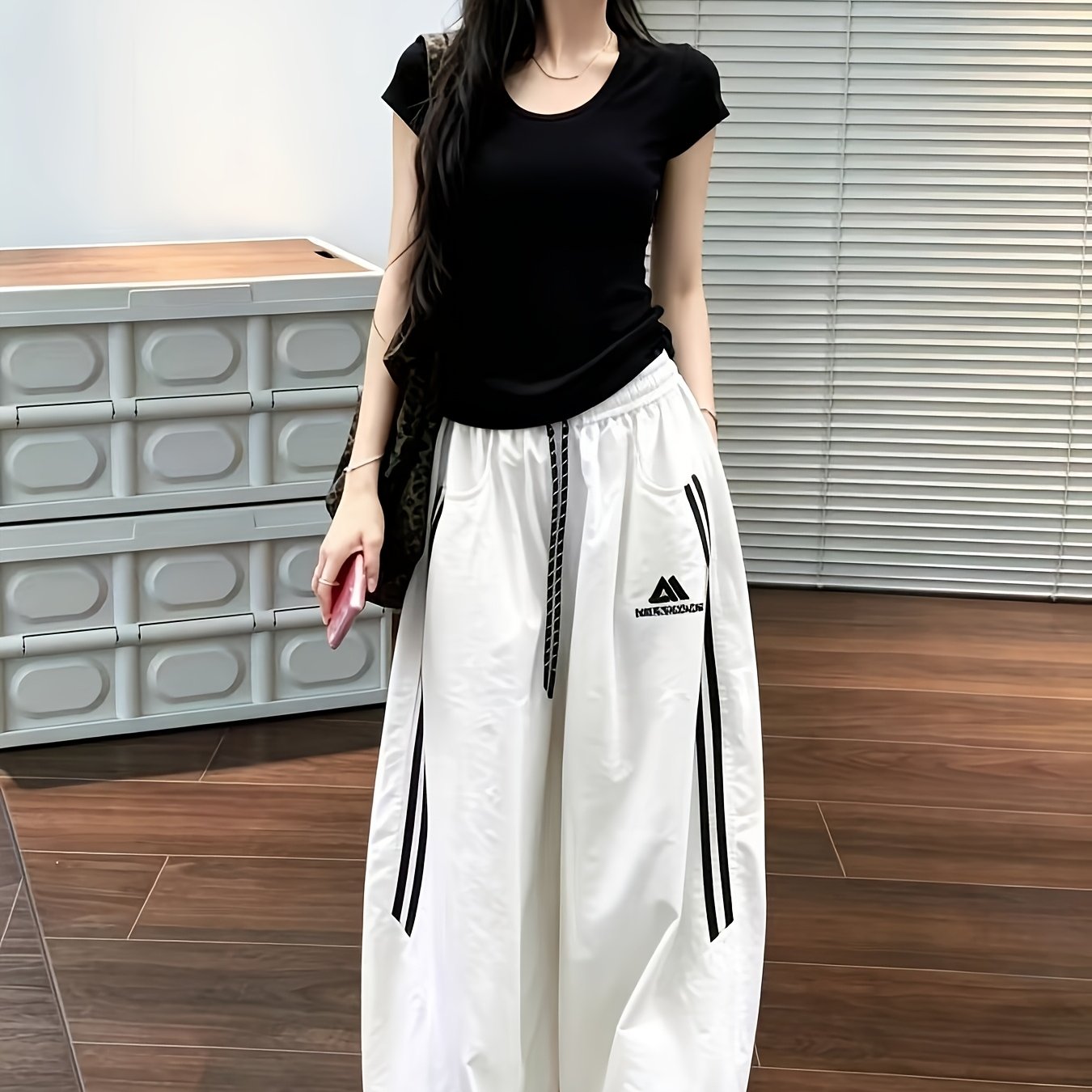 TEMU 1pc, Women's American-style Outfit For Spring, Summer, And Autumn, Striped Cargo Pants, Instagram Outdoor High-waist Loose Streetwear Dance