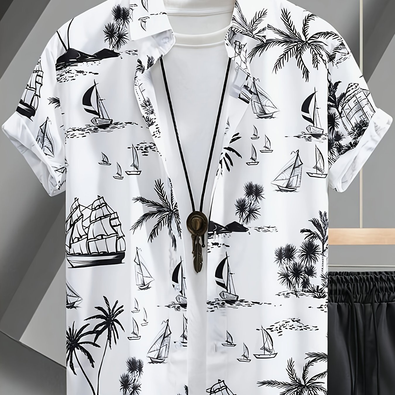 TEMU Trendy Hawaiian Shirt With Prints For Summer Beach, Pool And