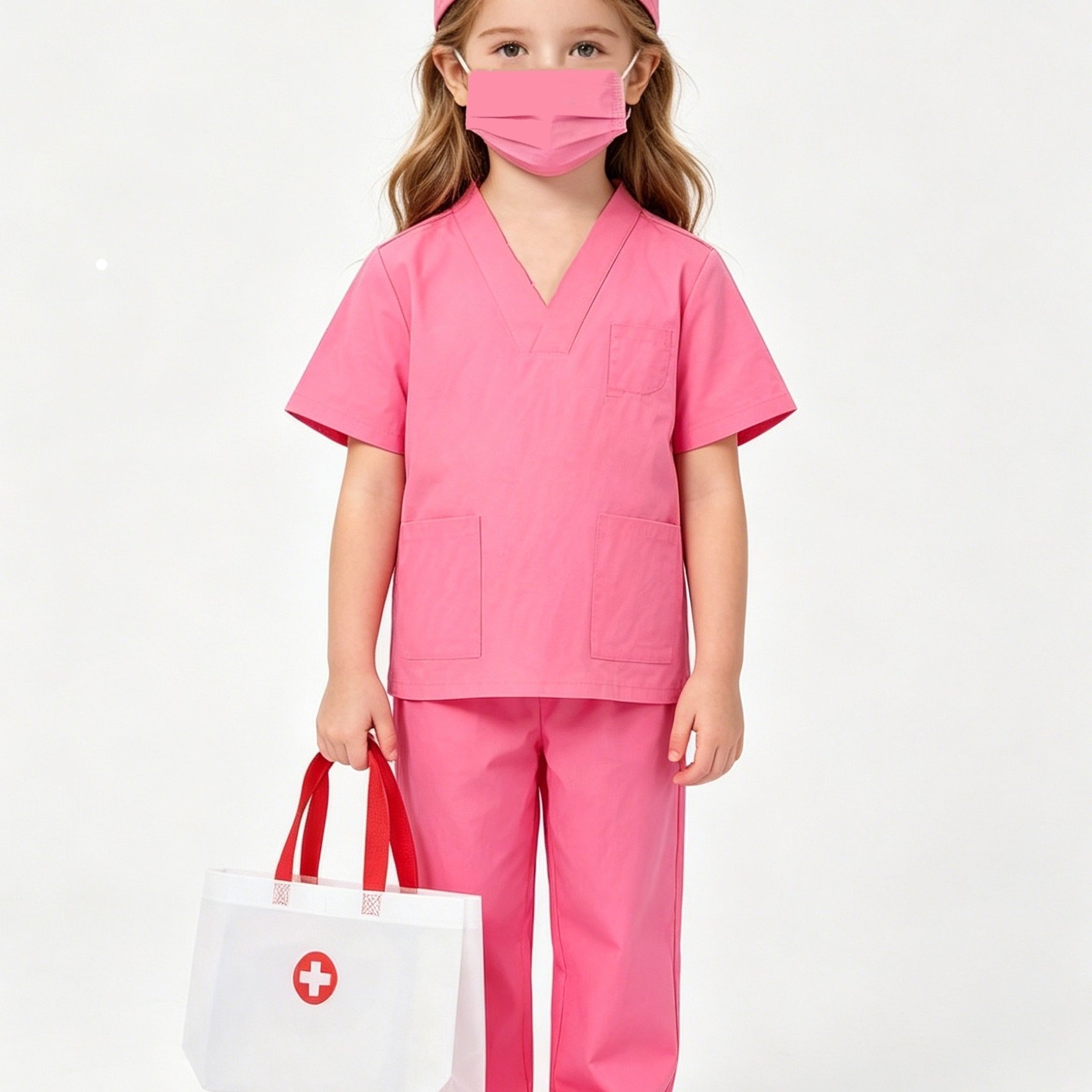 TEMU 5pcs Pink Children's Doctor And Nurse Costume Set, Role-play Professional Dress-up Toy, Cosplay For Stage Performances, Halloween / Christmas /