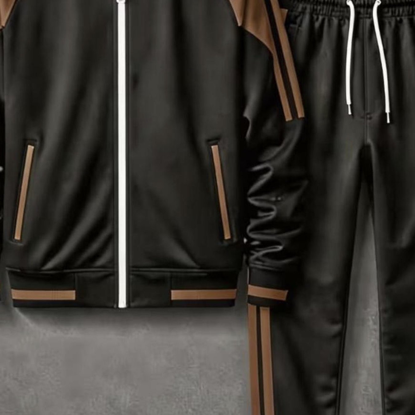 Image of Men's Fashion Tracksuit Set Black Stand Collar Full Zip Jacket Elastic Waist Pants Casual Sportswear Fall Winter Trendy For Adults Men Holiday Gift