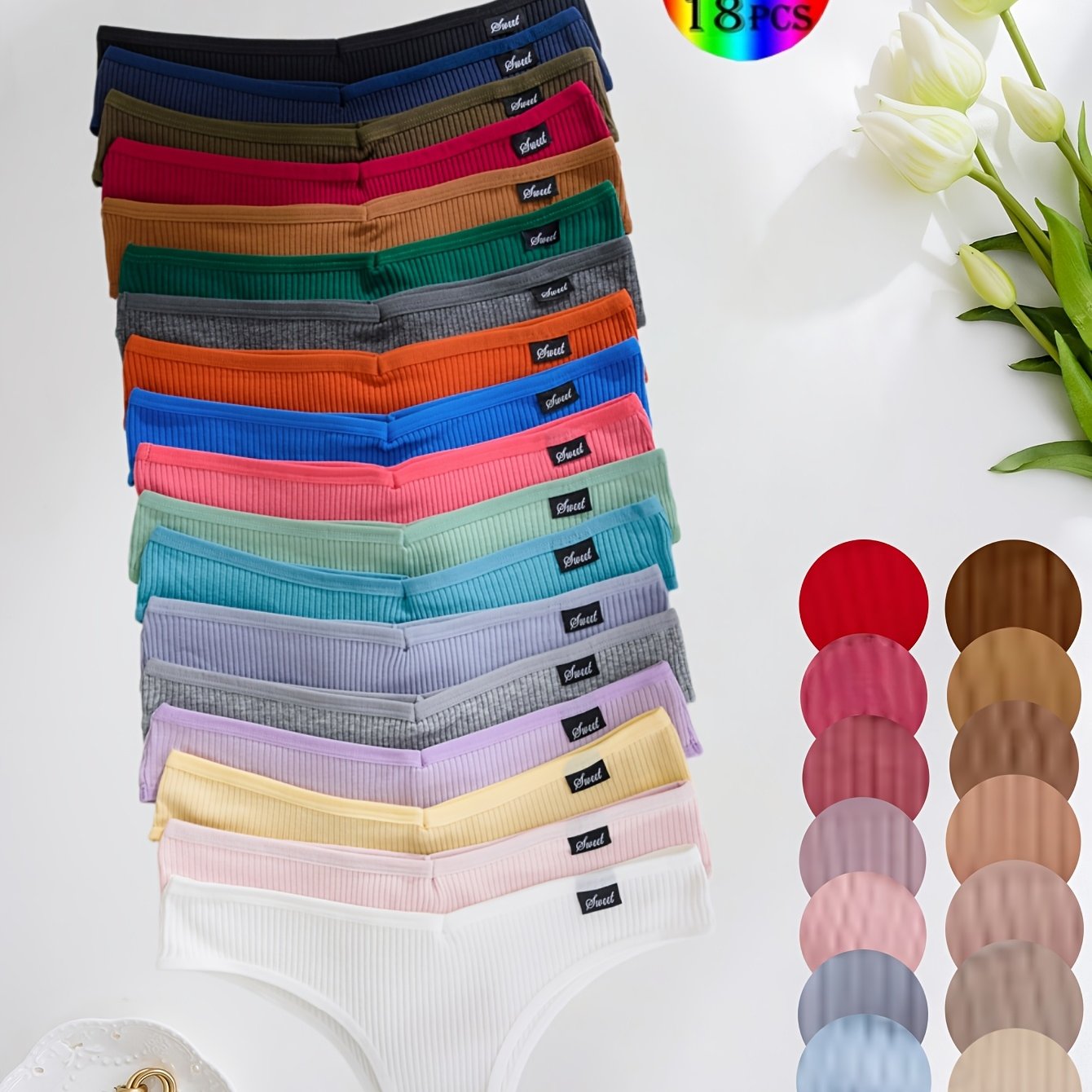 TEMU 18pcs Cross-border Random Simple Ribbed Comfortable Romantic Women's Underwear Set