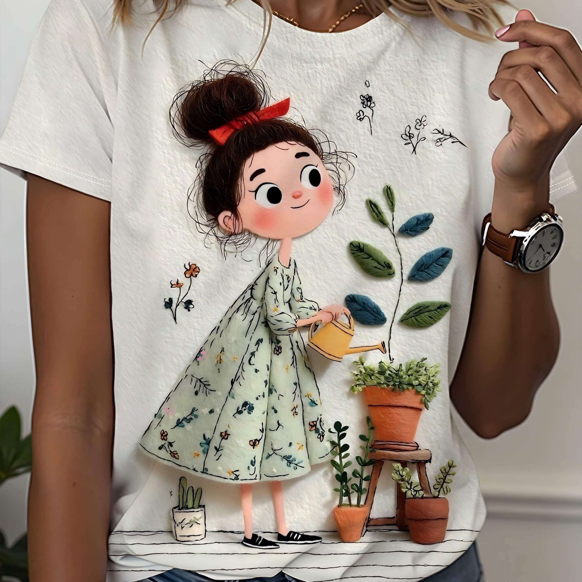 TEMU A Refreshing And Soothing Short-sleeved T-shirt With Floral Print, Wear. A Versatile And Casual Top For Who And Watering Plants