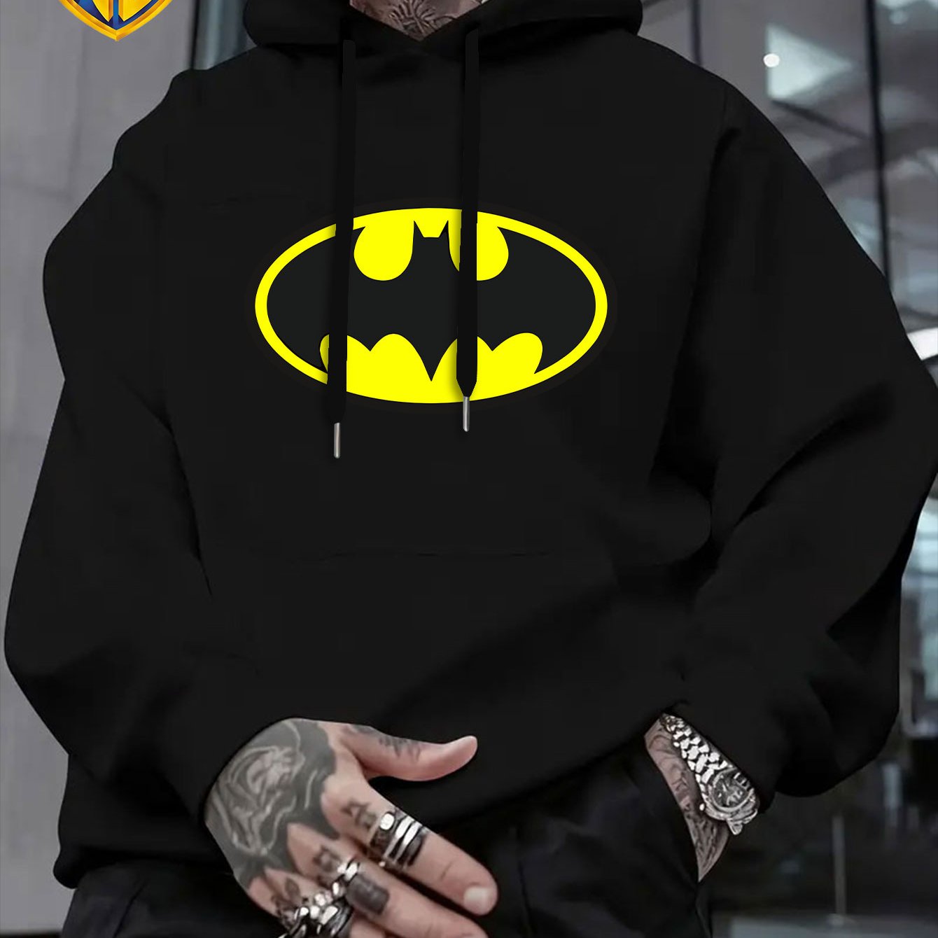 TEMU Warner, 's Symbol Print , Men's Trendy Warner Hoodie, With Drawstring And Kangaroo Pocket, Comfortable, Casual, Fashionable And Loose Hooded