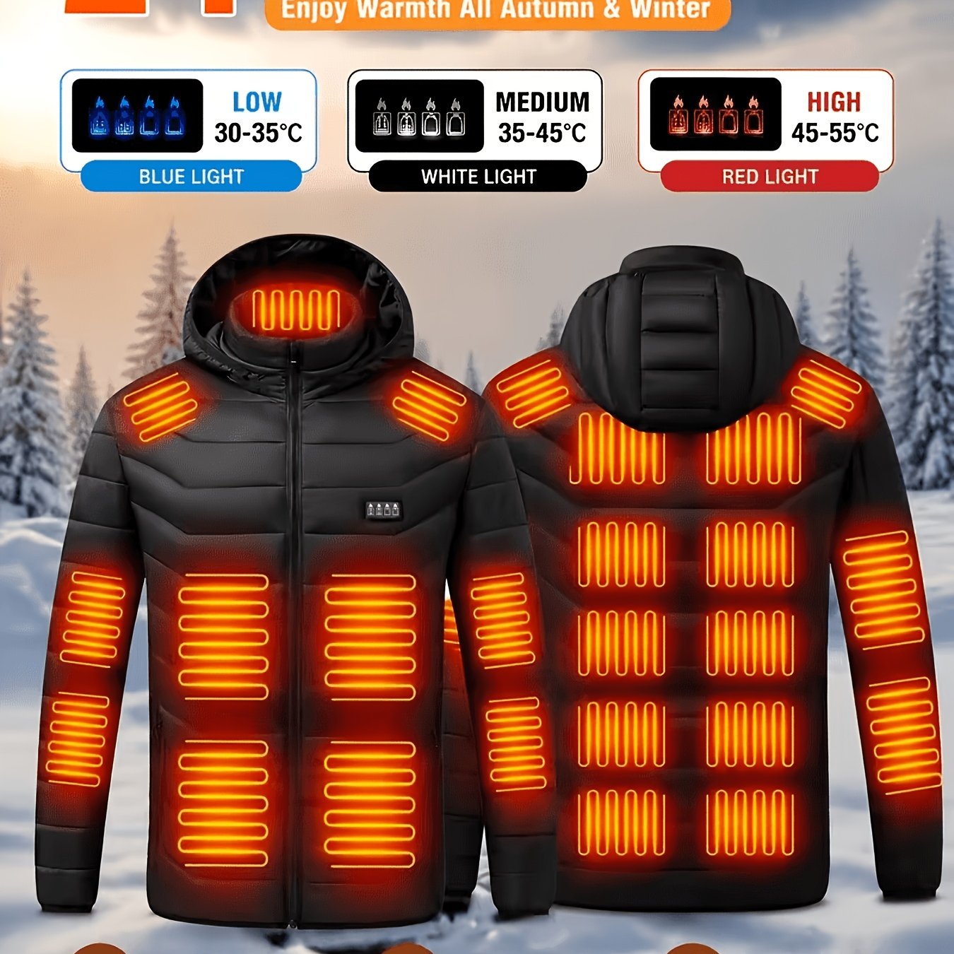 TEMU Thanksgiving 1pc [battery Not Included], Universal Smart Heated Jacket, Winter Christmas Cold 24 Zones Heating, 8 Large Areas, 4 Control