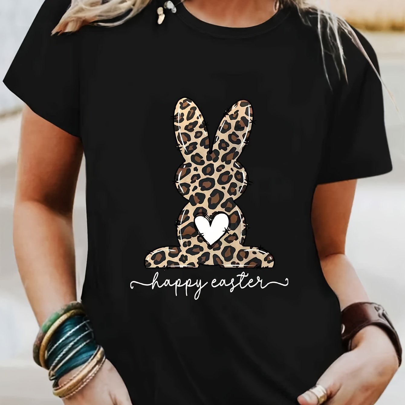 TEMU Graphic Print T-shirt, Short Sleeve Crew Neck Casual Top For Summer & Spring, Women's Clothing