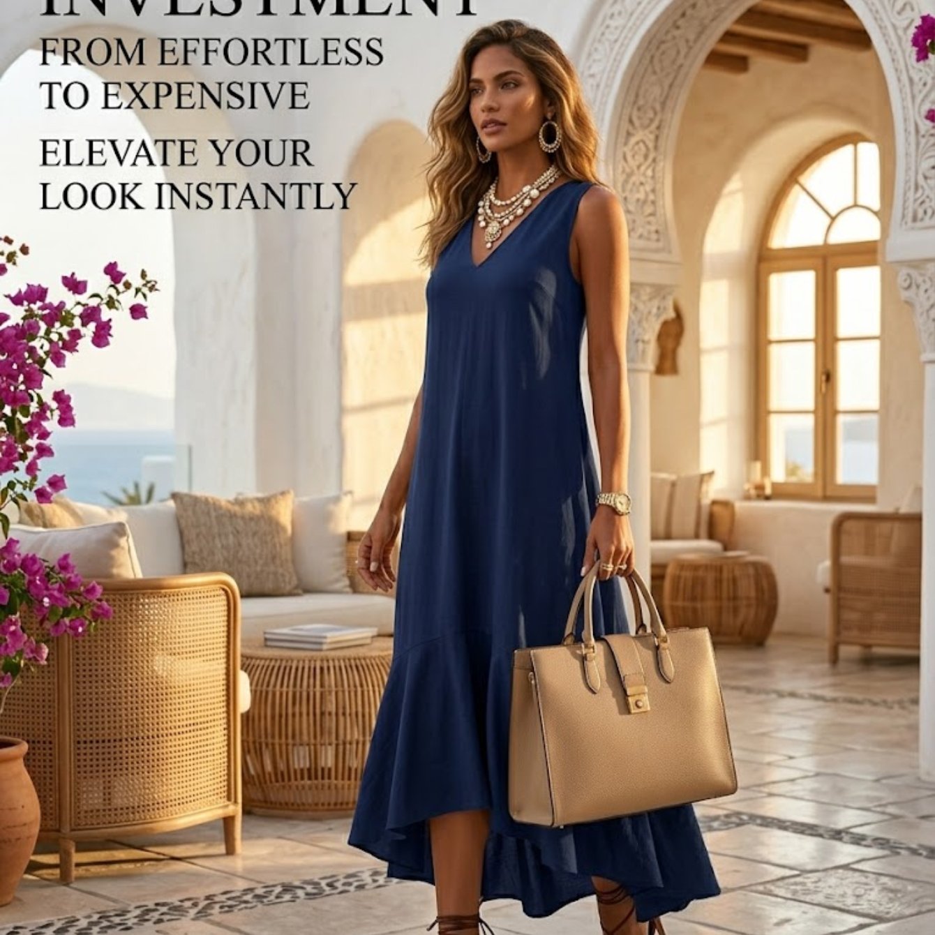 TEMU Sophisticated Resort Sleeveless V Neck Dress With Tiered Ruffle Hem