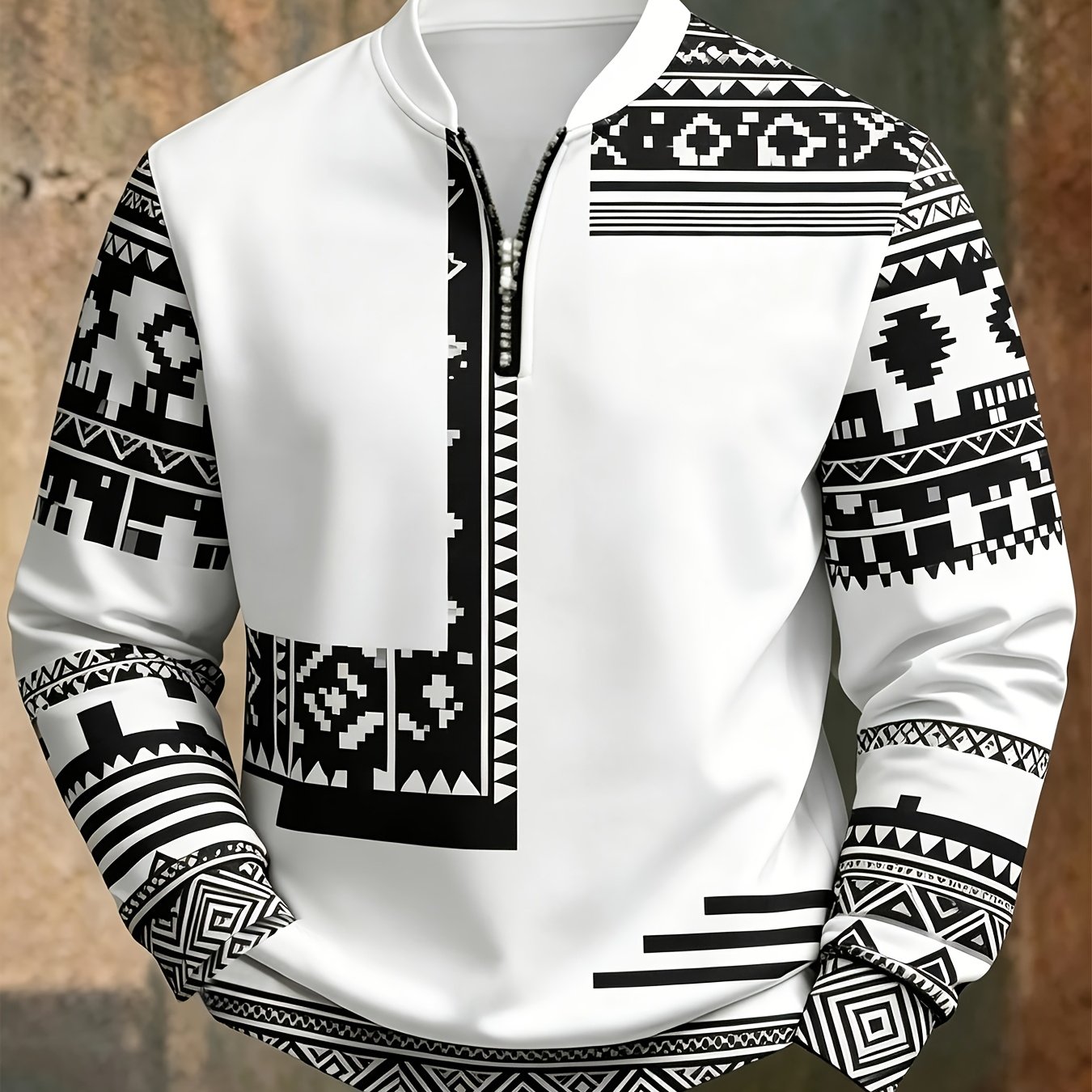 TEMU [printed Design - Not Textured] Men's Half-button Round Neck Sweatshirt Baseball Collar Pullover, Suitable For And Gatherings, , Stand Collar