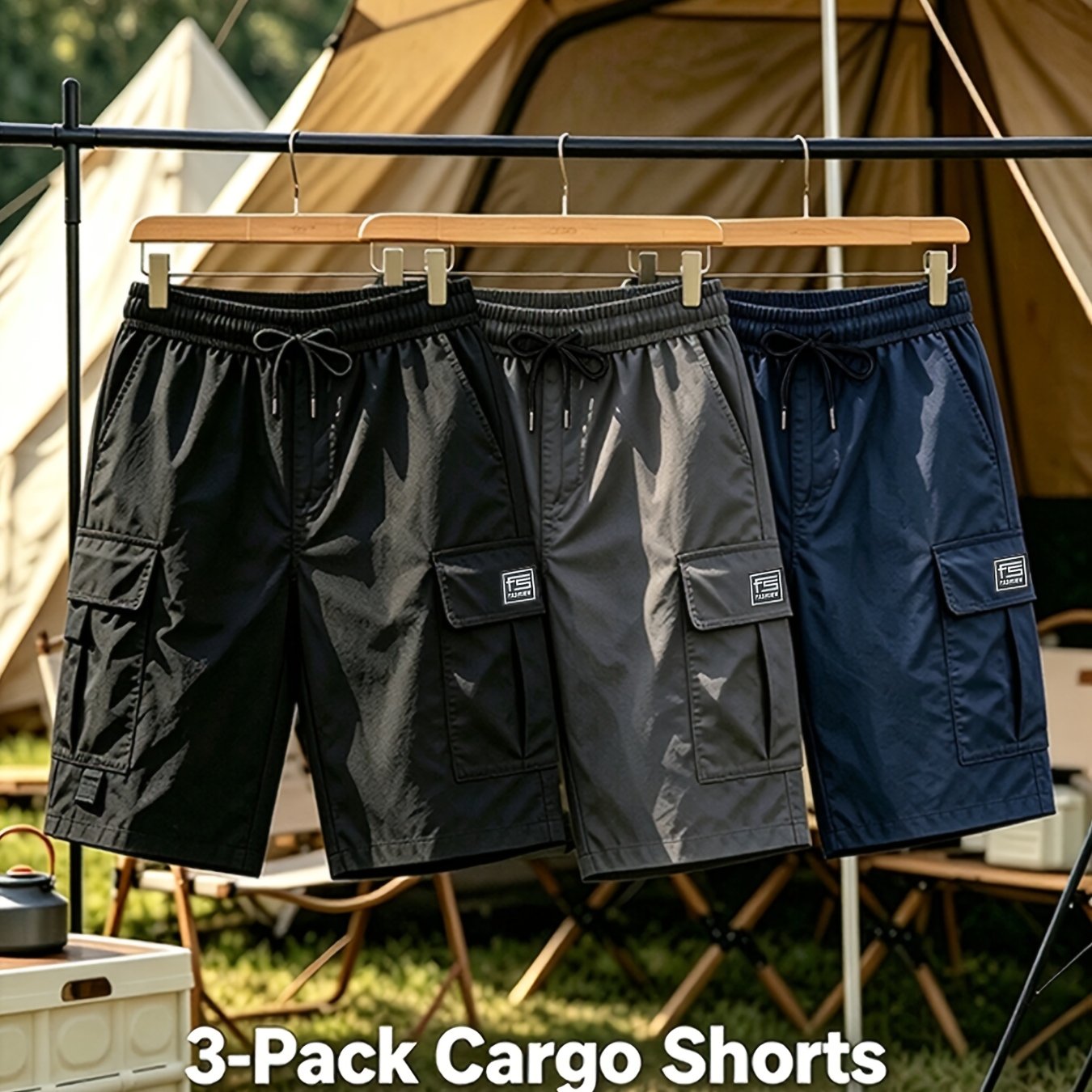 Image of Men's Outdoor Hiking Cargo Pants 2-pack, Casual Pants, Regular Slim Fit, All-purpose For Home, Street & Running
