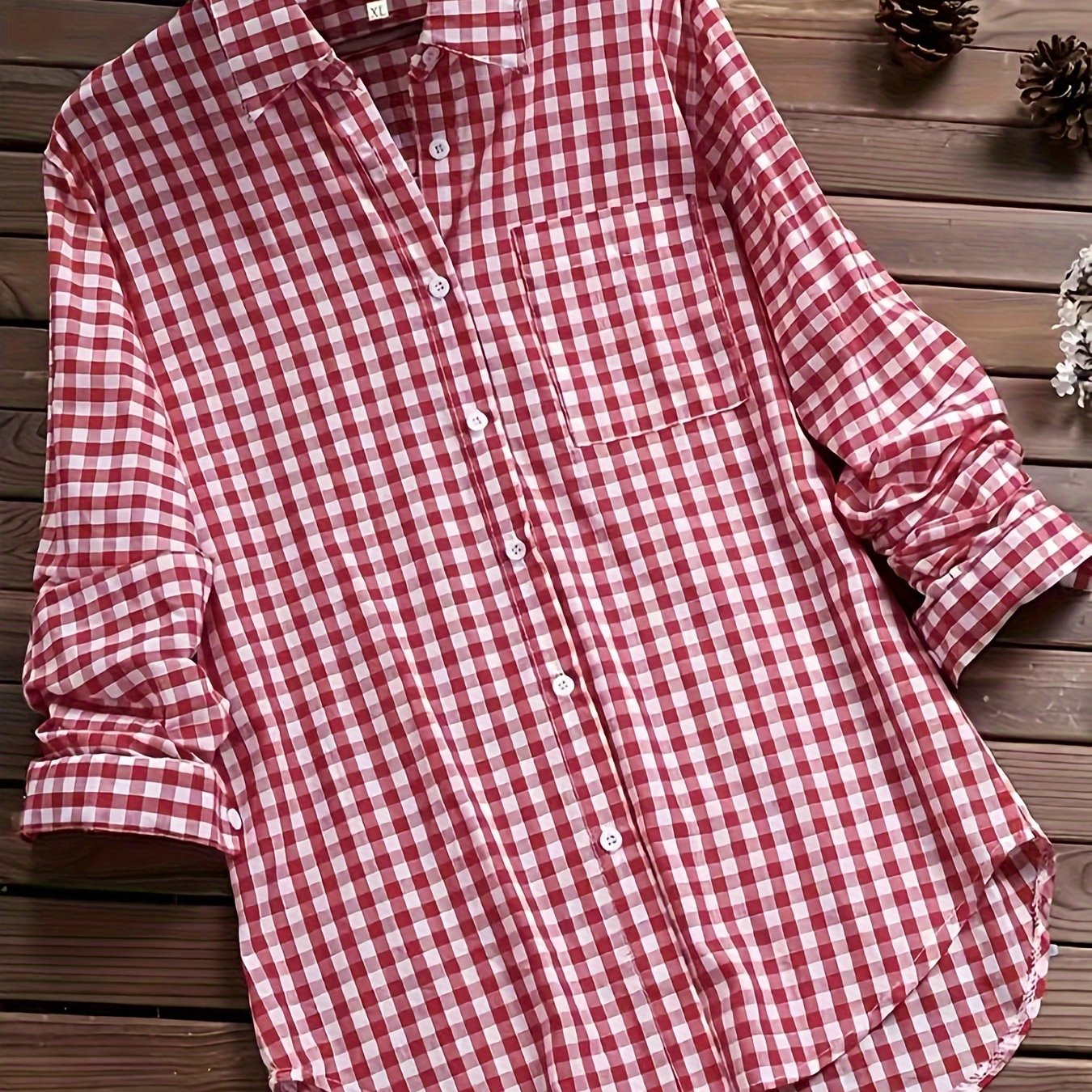 Image of Plus Size, 2024 New Long Johns Lapel Long Sleeve Vintage Button-up Shirt