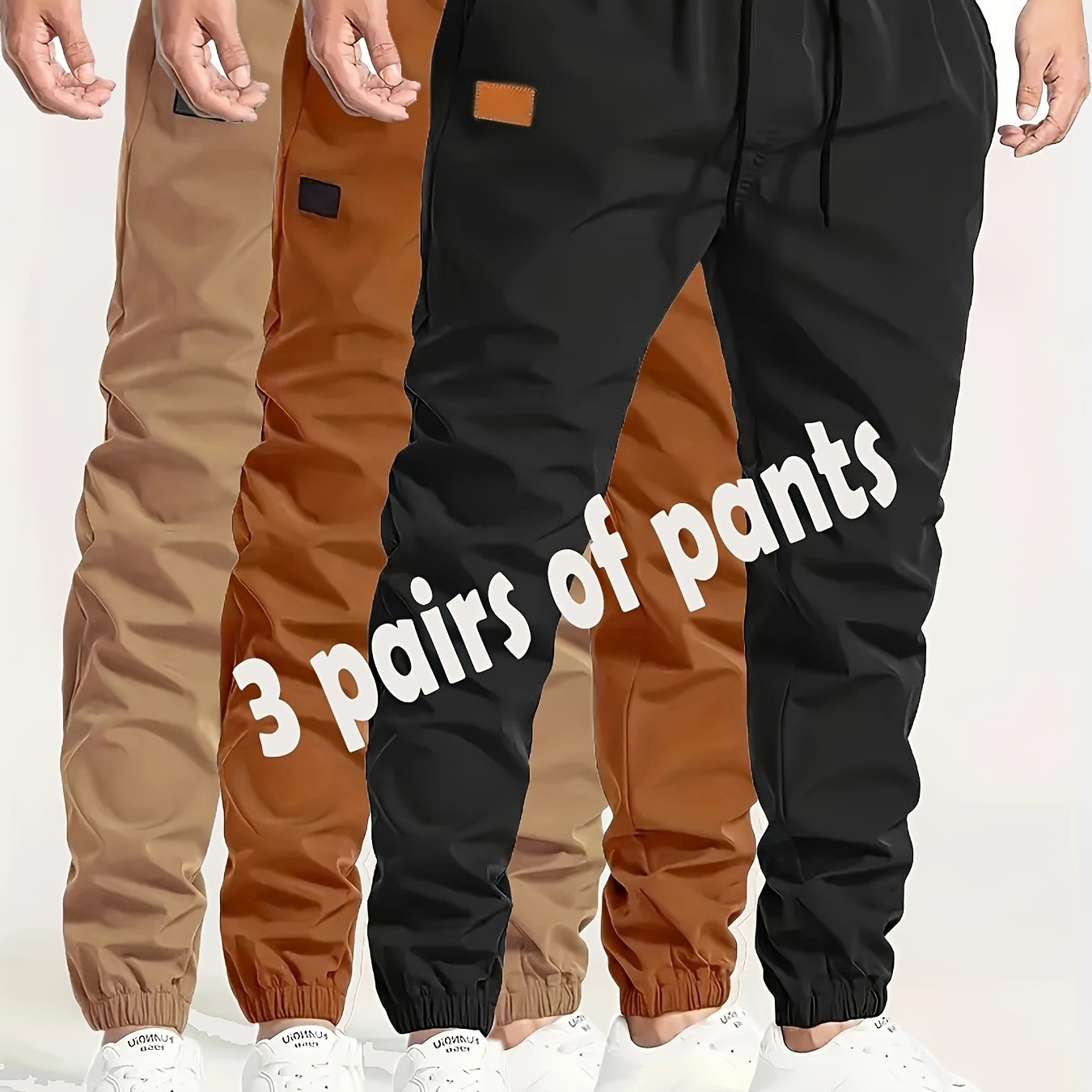 Image of 3pcs Boys Kids Solid Color Joggers - Soft Fabric For Sport, Casual, And Daily Wear, Cargo Pants Hiking Outdoor Twill Track Jogging Sweatpants Casual Cargo Pants, Perfect For Outdoor