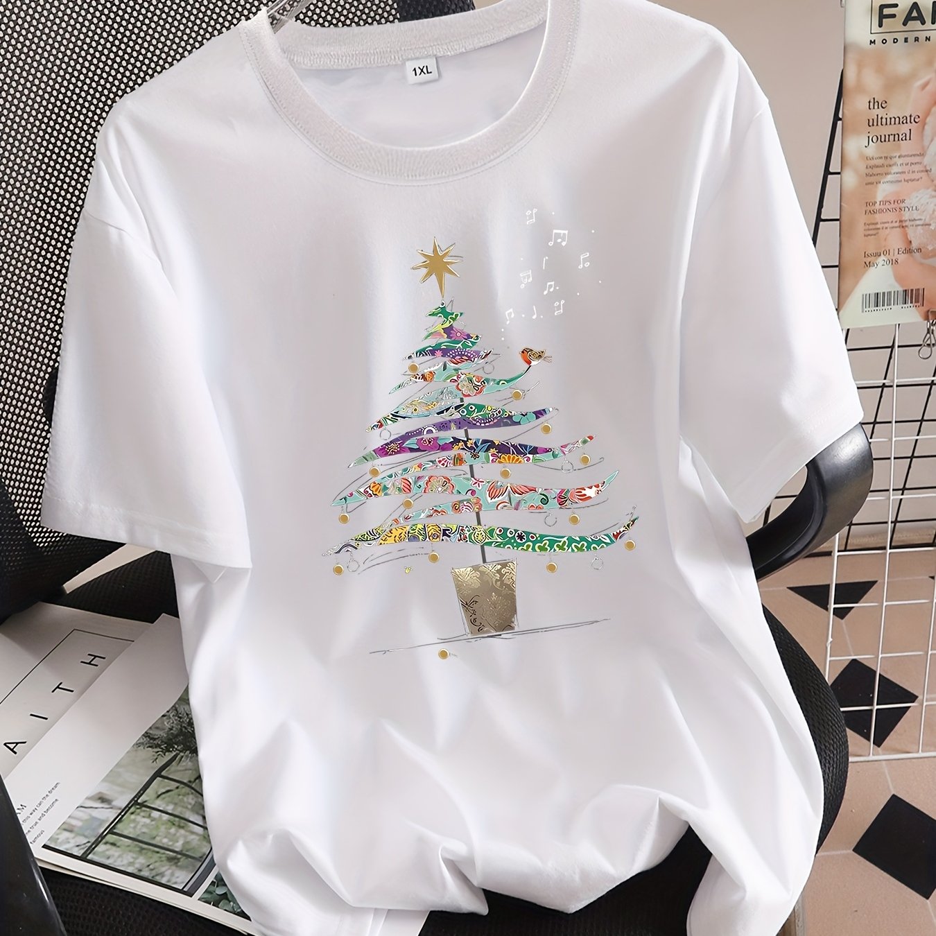 TEMU Plus Size - Plus Size - Christmas Round-neck Fashion Printed T-shirt
