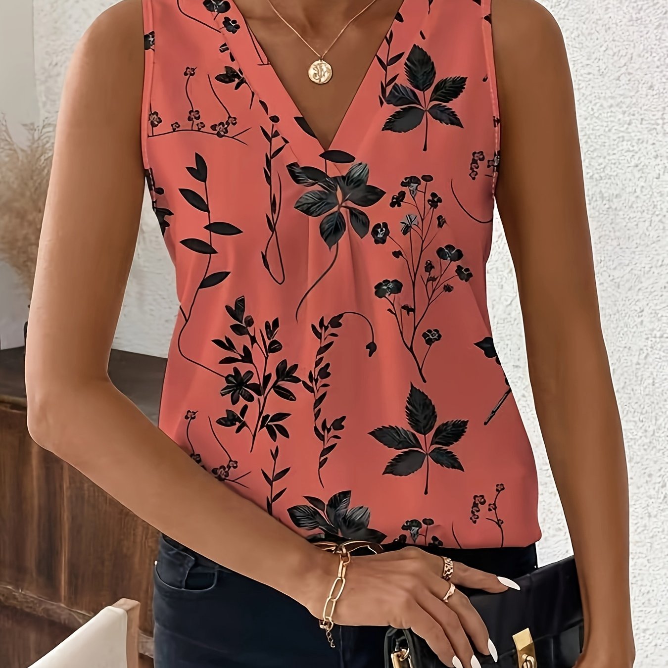 TEMU Chemise d'été à col en V manches, motif floral, coupe ample