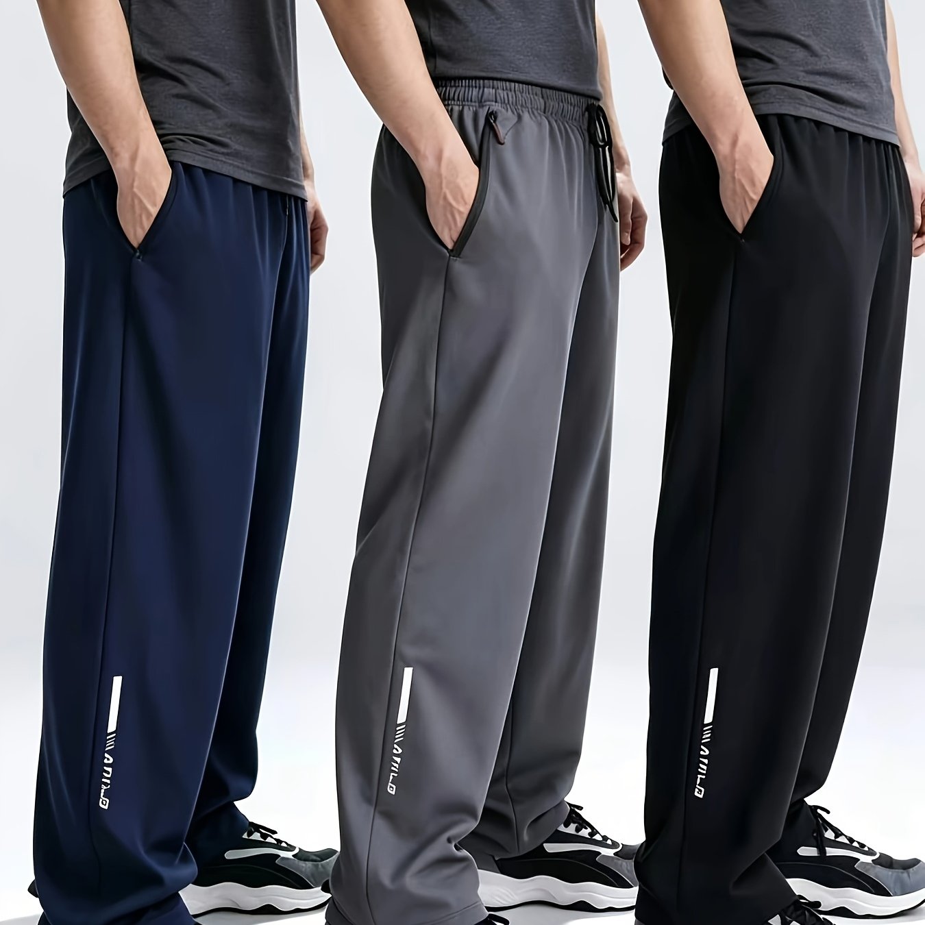 TEMU Men's 3-pc Joggers With Zipper Pockets, Lightweight Breathable Athletic Sweatpants For Workout, Running, Gym, Casual Wear