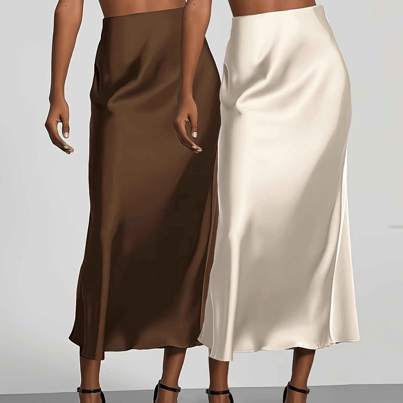 TEMU A Set Of 2 Elegant High-waisted Solid Color Satin Skirts Suitable For , Perfect For Parties, Vacations, Social Events, , Commuting, And Dating,