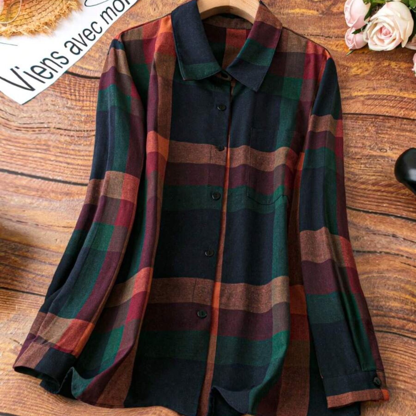 TEMU Chemise grande taille pour femme, nouveau style - Col unique à color-block, patte de boutonnage droite, manches longues