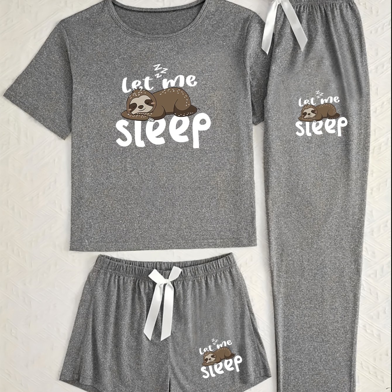 TEMU 3pcs New Cute Polka Dot Print Loungewear Set With Bow Pants And Short-sleeve Top, Casual And Comfortable Pajama Set