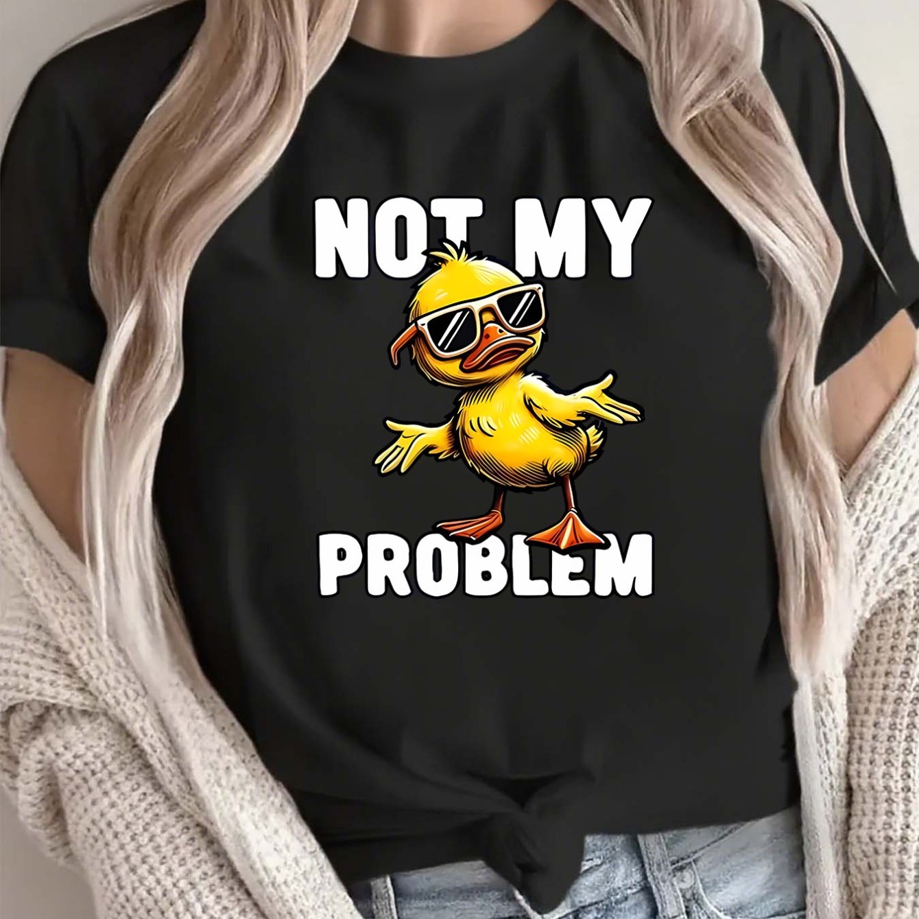 TEMU Adorable Women's T-shirt Featuring A Duck Print, Designed With A 'not My Problem' Theme, Made From A, Casual Round Neck Style, Lightweight And