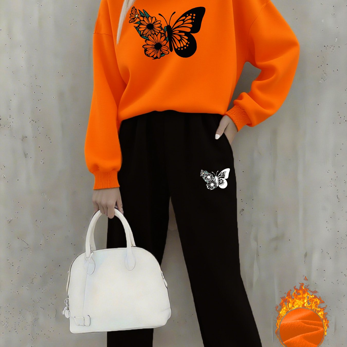 TEMU 2-piece "" Women's Fleece-lined Sweatshirt Set, Autumn Round Neck Casual Sportswear With High-waisted Pants Loungewear