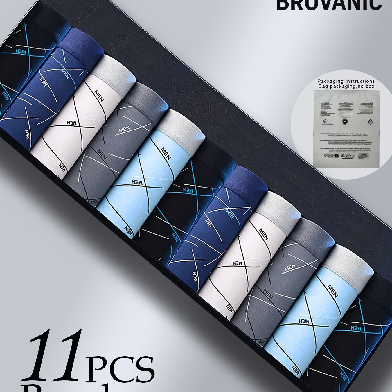 TEMU [BROVANIC] Juego aleatorio de 11 bóxers para hombre, con patrones geométricos de bloques de color rectos y ropa interior con estampado de .