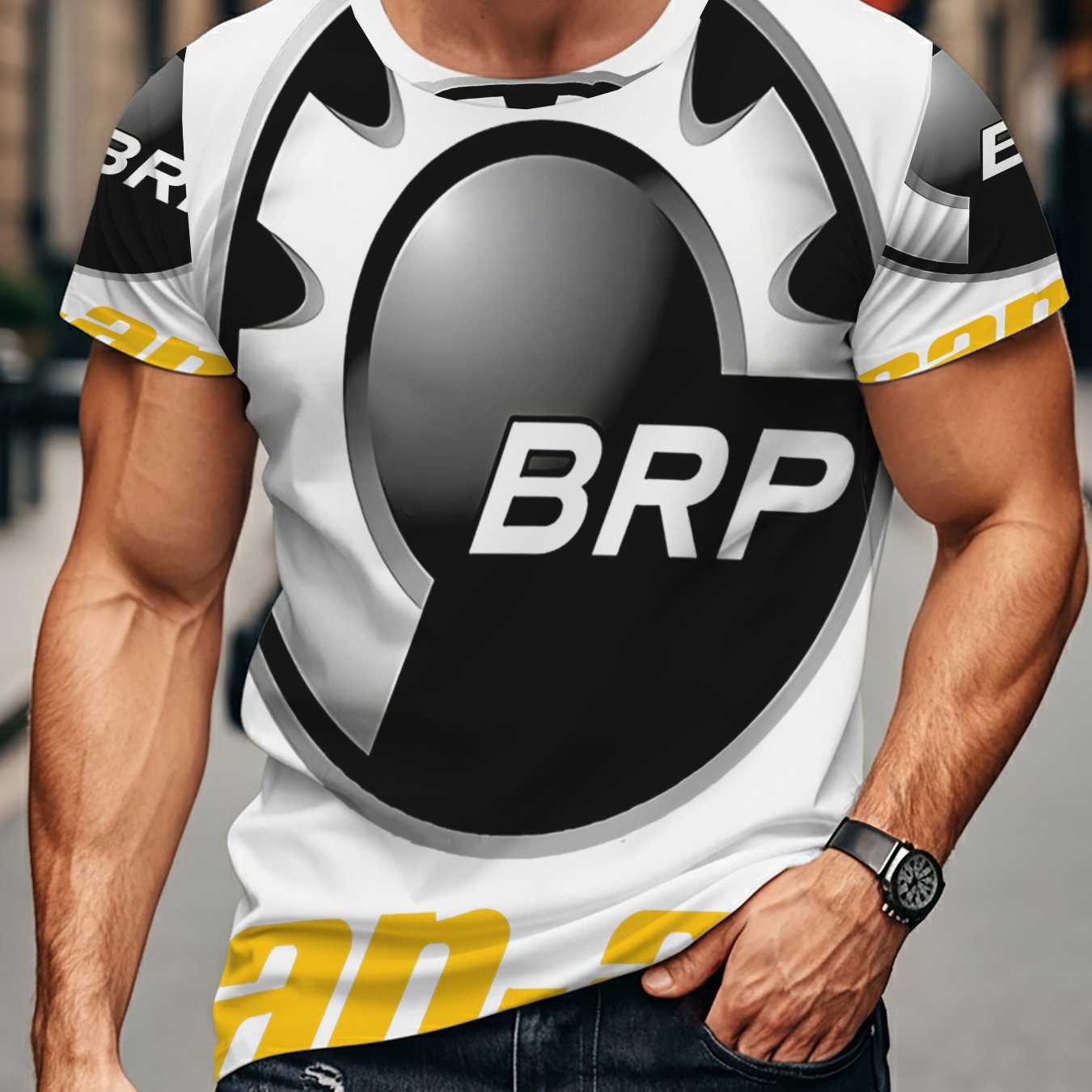 TEMU T-shirt pour homme avec BRP [Design imprimé non texturé] | Vêtement de sport décontracté pour les passionnés de , cadeau d'anniversaire parfait,