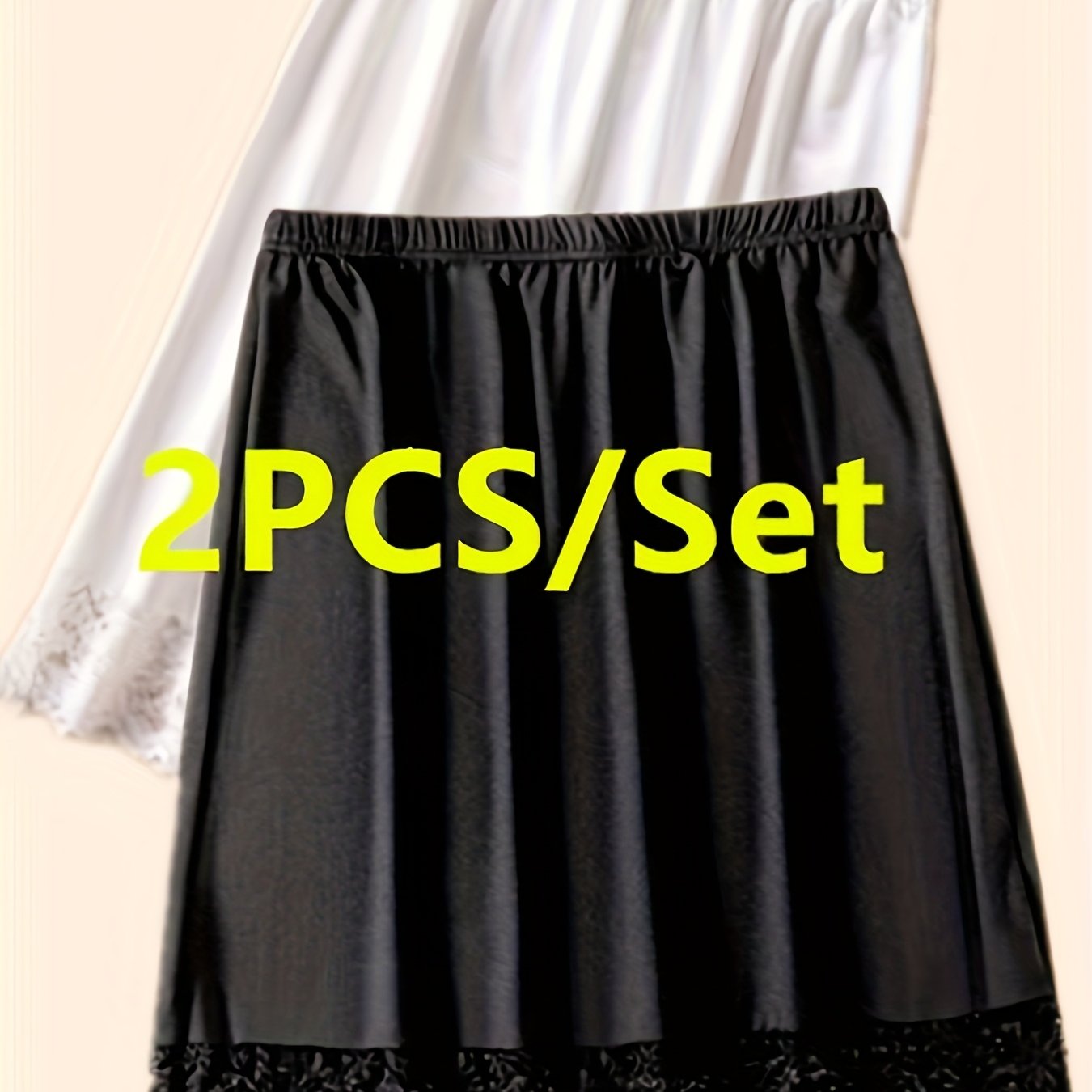TEMU 2pcs/Set Jupe Doublure en Dentelle Confortable pour Femmes, Jupe Élégante Anti-Transparent Anti-Exposition Jupe Trapèze Jupe Courte Couleur Unie