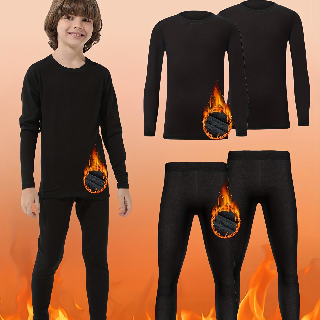 TEMU Black Friday Pre- 2-set Boys' Warm Underwear Set Kids' Thermal Underwear And Base Layer Warm Trousers - Boys' Soft Material, Fleece-lined Warm,
