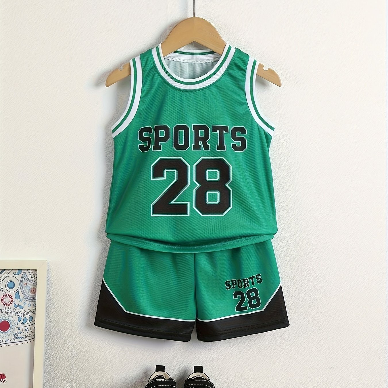 Sports Jersey Vest And Shorts Set With "sports" Letter Print, Boys' Athletic Outfit, Perfect For Outdoor