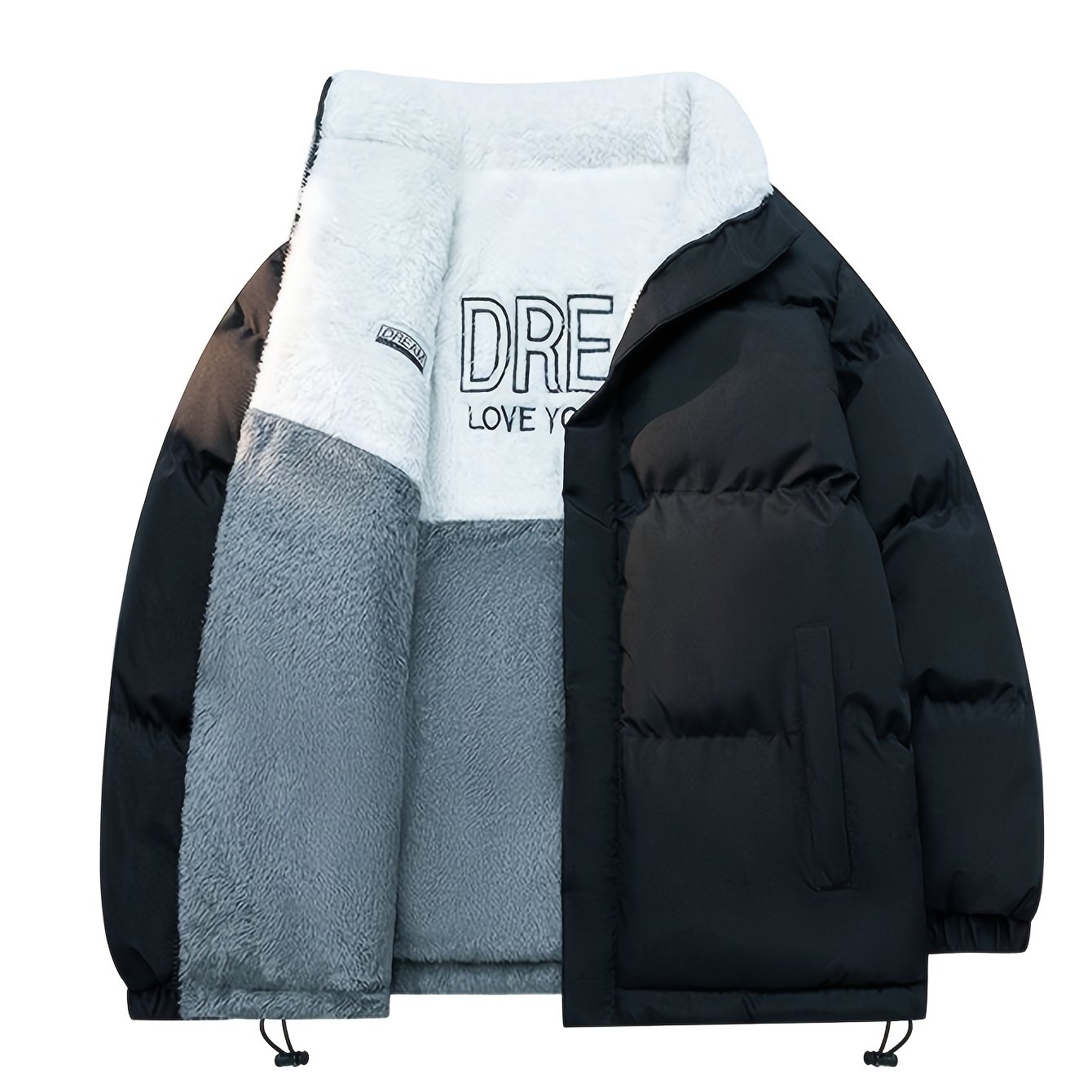 TEMU 1pc Contrast Color Versatile Double-faced Wearable Jacket Men's Winter Short Thick Hooded Coat Outing Casual Sports Party Wear