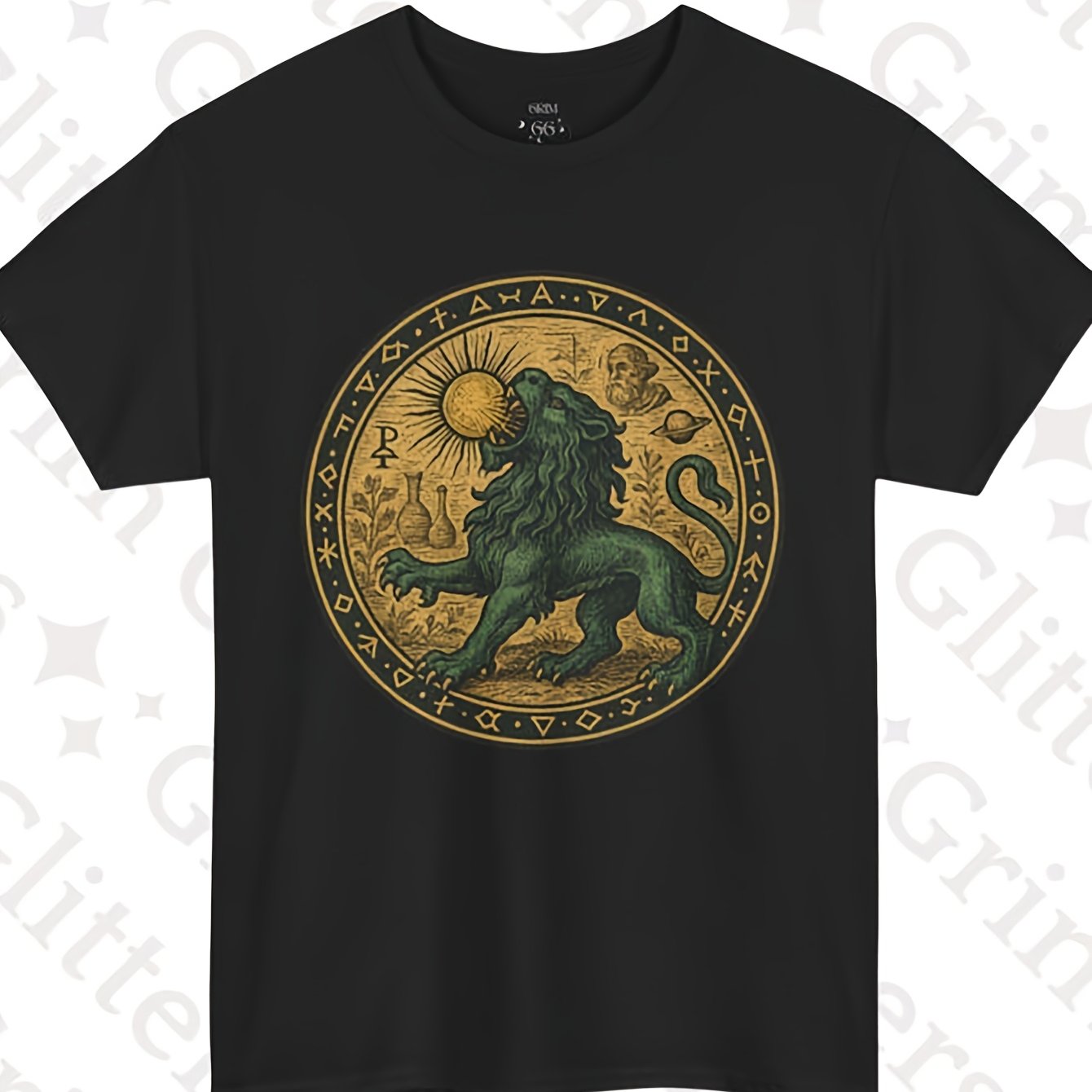 Devouring Sun Alchemical Symbol Art Men Round Neck Black 180g S 3xl Esoteric Retro Style Gift For Casual Daily Wear