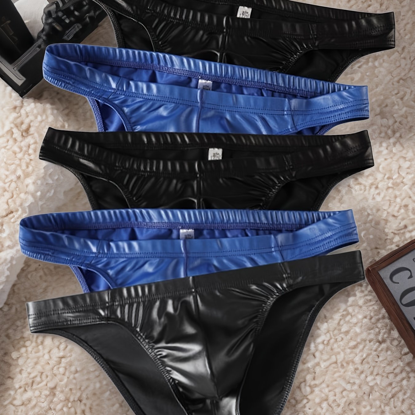 Random 5pcs Men' Briefs, Fashion Reflective Fabric, Light Luxury Individual Men's Shorts