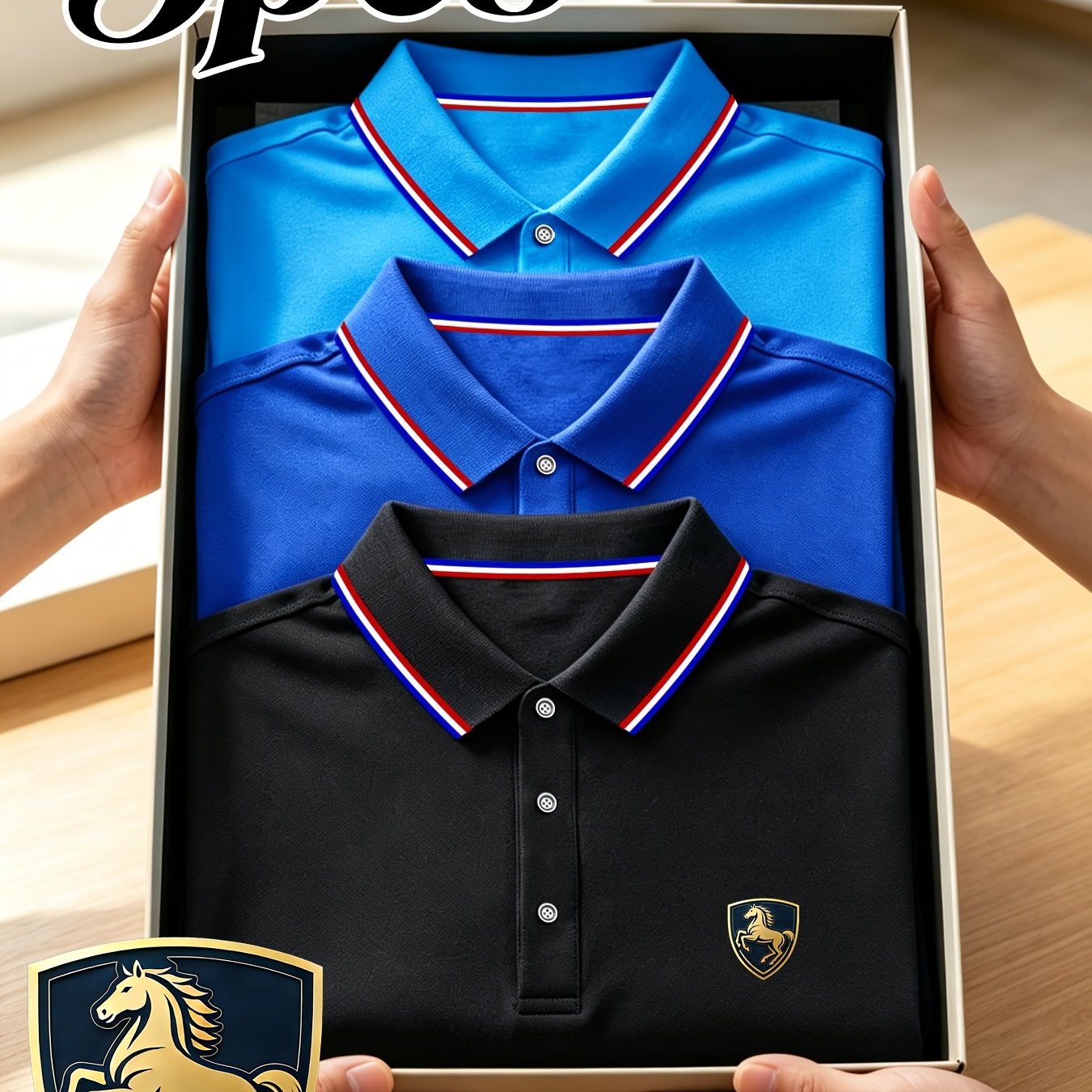 TEMU Men's Shirts, 3-pc With Exquisite Horse Print, Skin-friendly Soft, Moisture-wicking Quick-dry, And Wrinkle-resistant, Suitable For Daily ,