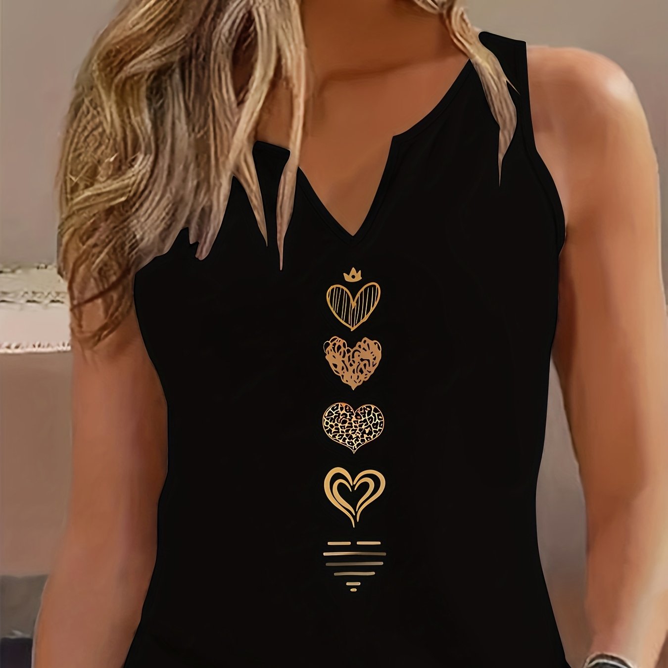 E-shop Plus Size - Plus Size - Plus Size Tanktop mit Buchstabenprint, ärmelloses V-Ausschnitt-Freizeitoberteil für Sommer und Frühling, Damenmode in