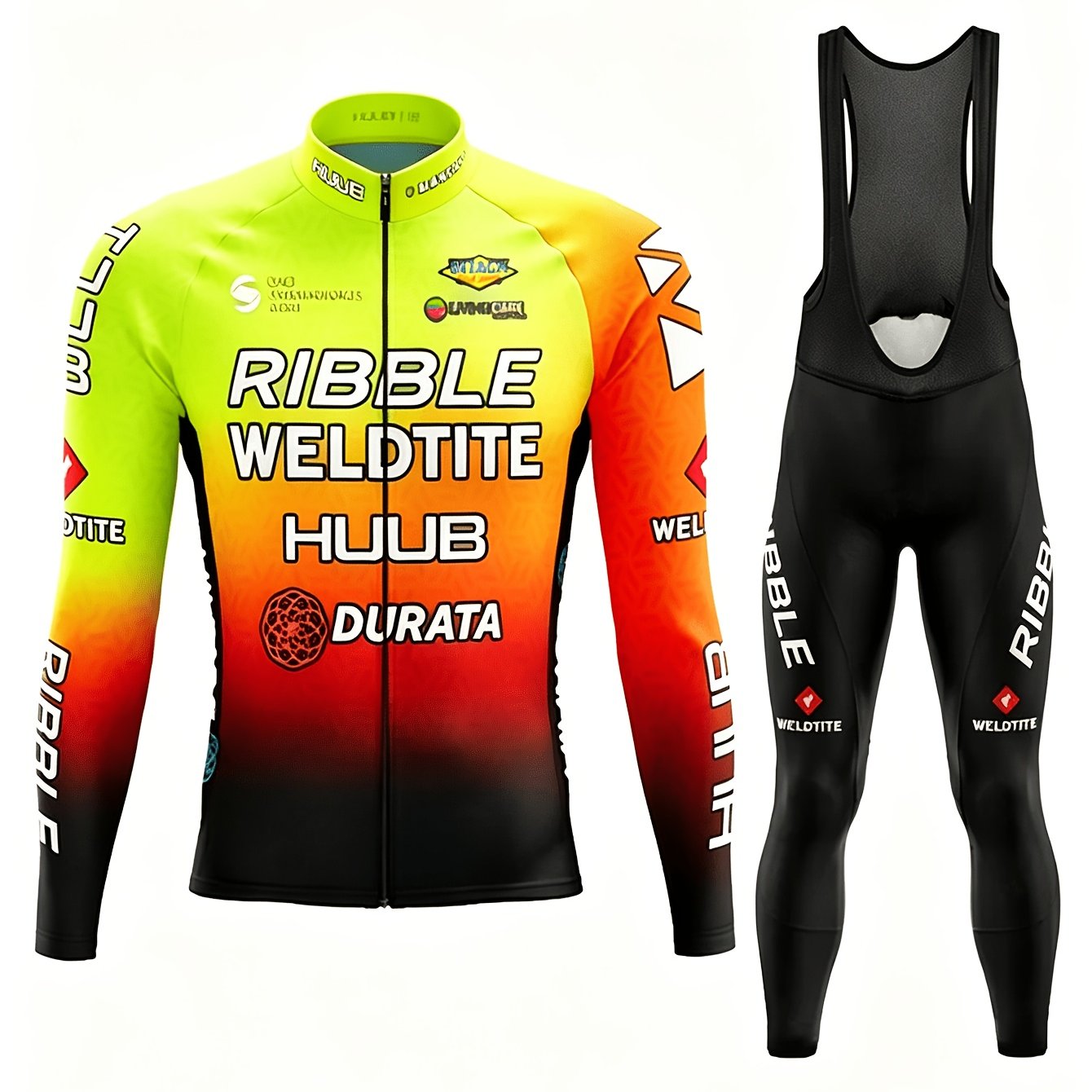 Gradient -colored Long-sleeve Cycling Outfit Set. Breathable Mountain Bike/road Bike Backpacking Pants. Professional Racing Cycling Apparel Set.