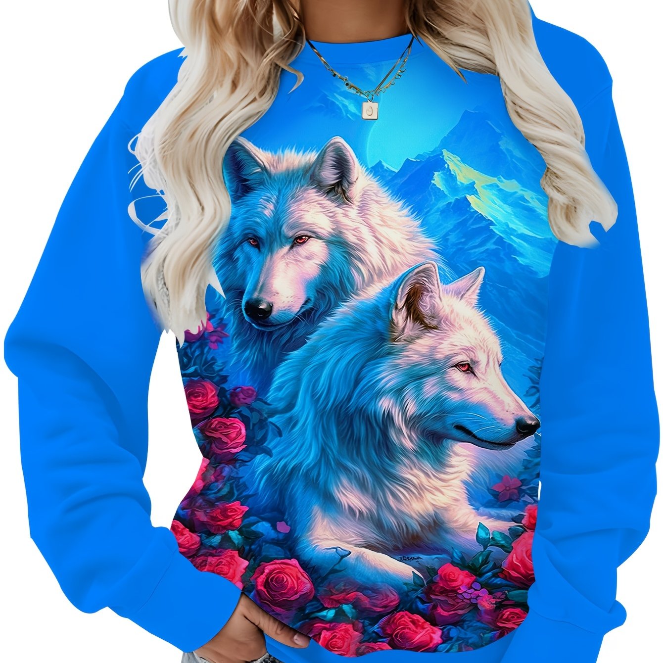 TEMU Plus Size, Women's Elegant Round Neck Sweatshirt - Long Sleeve Casual Top For Daily And Semi-formal Wear, Fashionable Print Loose Fit For Women,