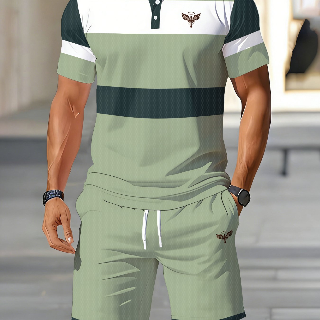E-shop Ein zweiteiliges Set bestehend aus einem kurzärmeligen Poloshirt und Shorts, für lässige Sommer-Streetwear