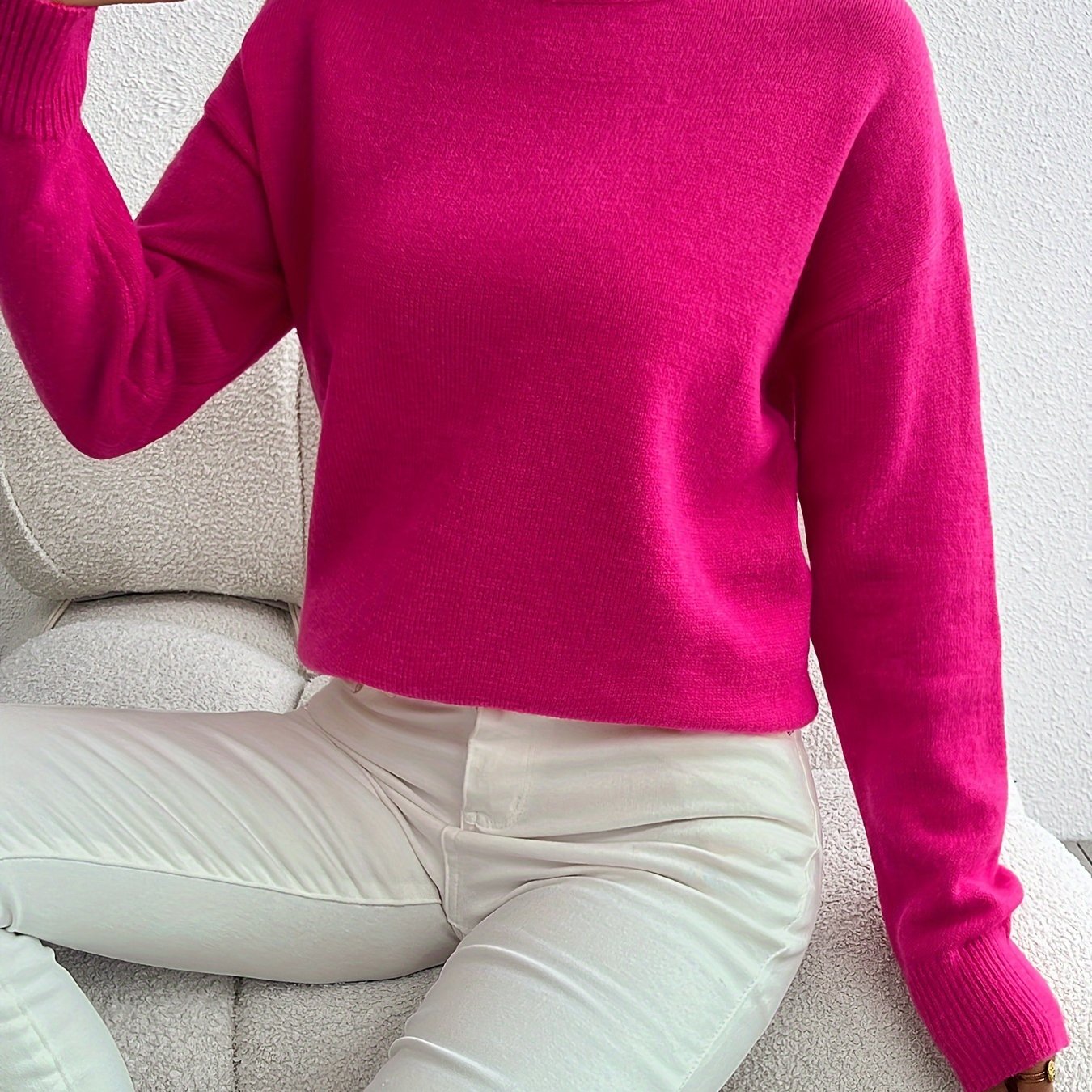 TEMU Drop Shoulder Neck Knitted Sweater, Versatile Long Sweater, Women's Clothing