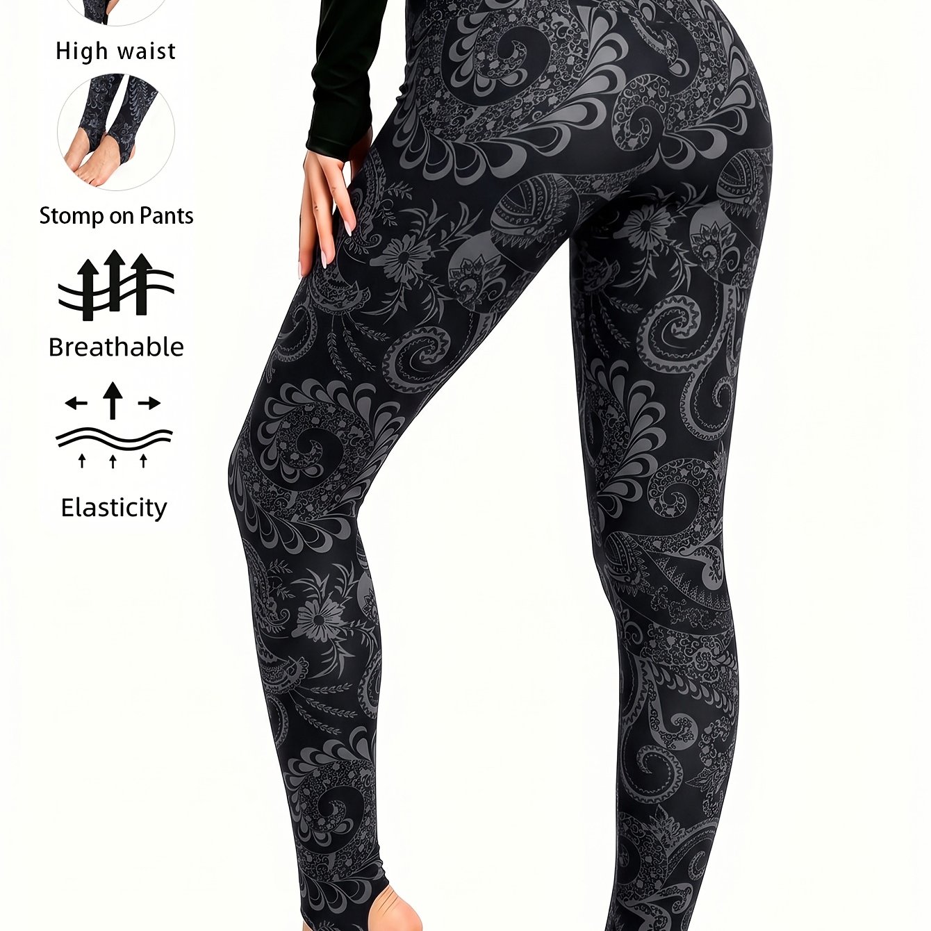 TEMU Leggings d'automne-hiver pour femmes, taille haute, imprimé , pantalon de cheval extensible, collant haute élasticité, sous-vêtement confortable