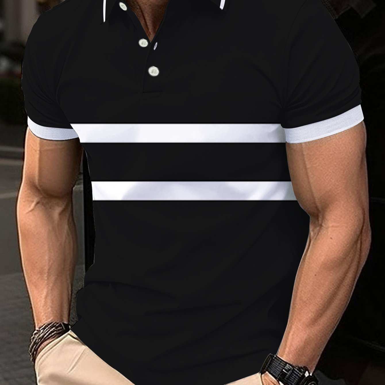 TEMU Men's Short-sleeve Shirt, Breathable And Lightweight Fabric, Casual Golf And Beach Wear, Design, Summer Leisure Top, Collar, Plus Size And