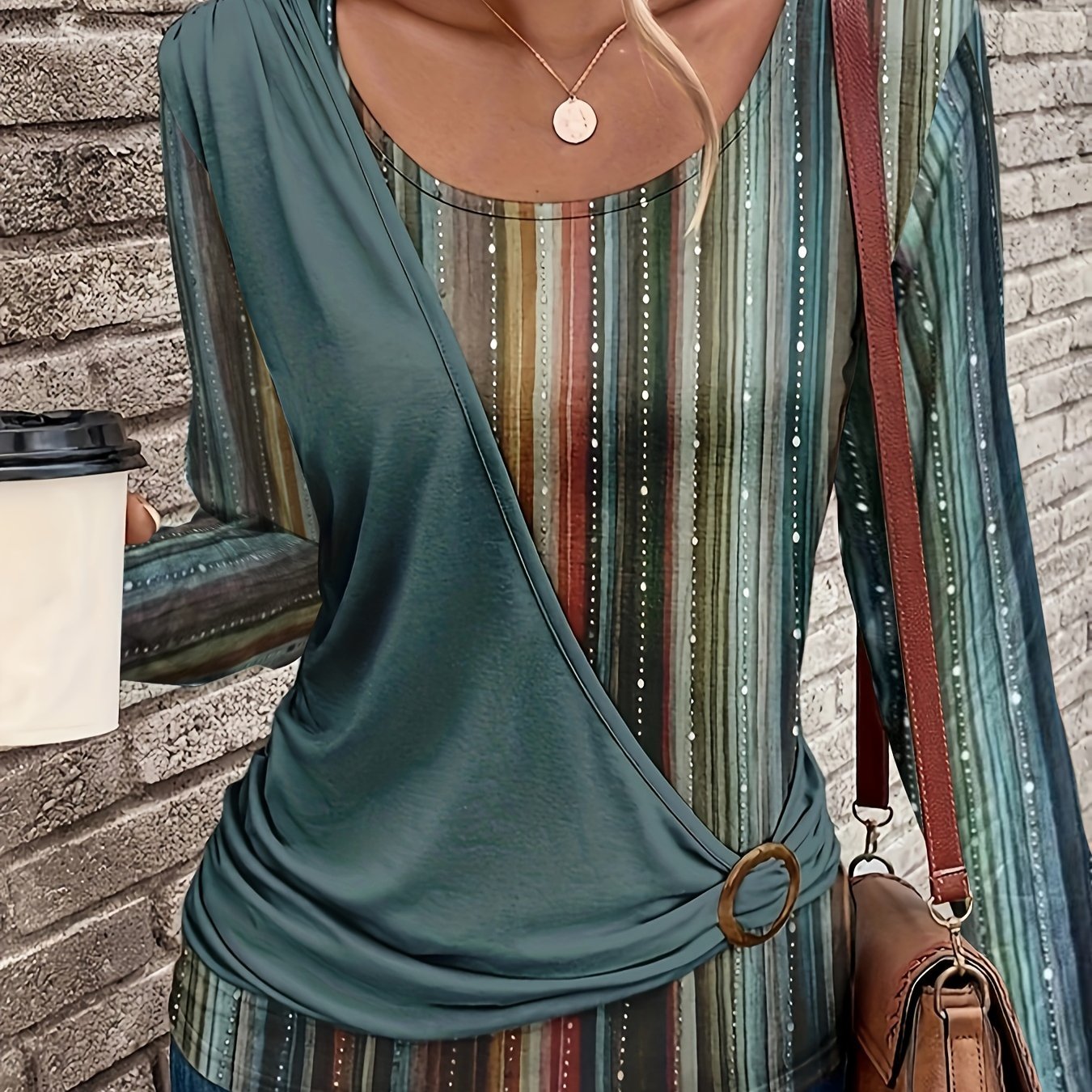 Image of Development! Autumn New Arrival Decorative Ring Print Round Neck Top