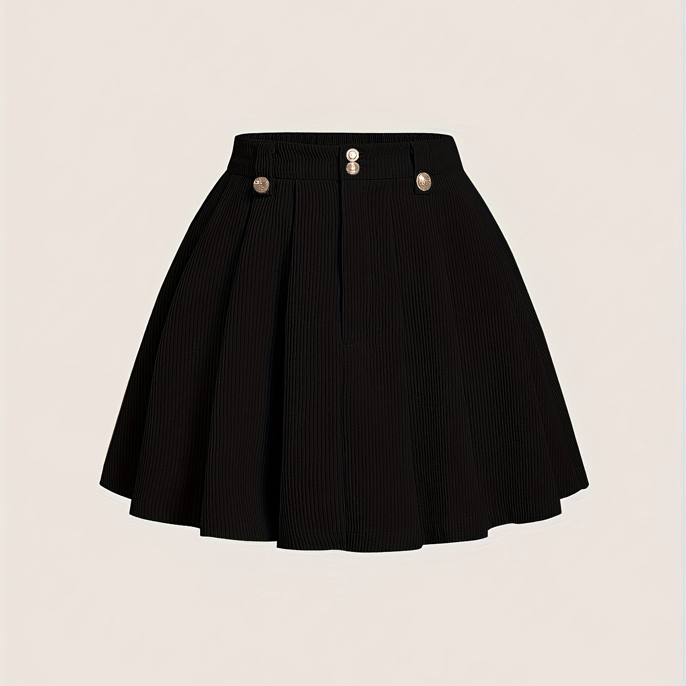 New Solid Color Button Decoration Pleated Skirt