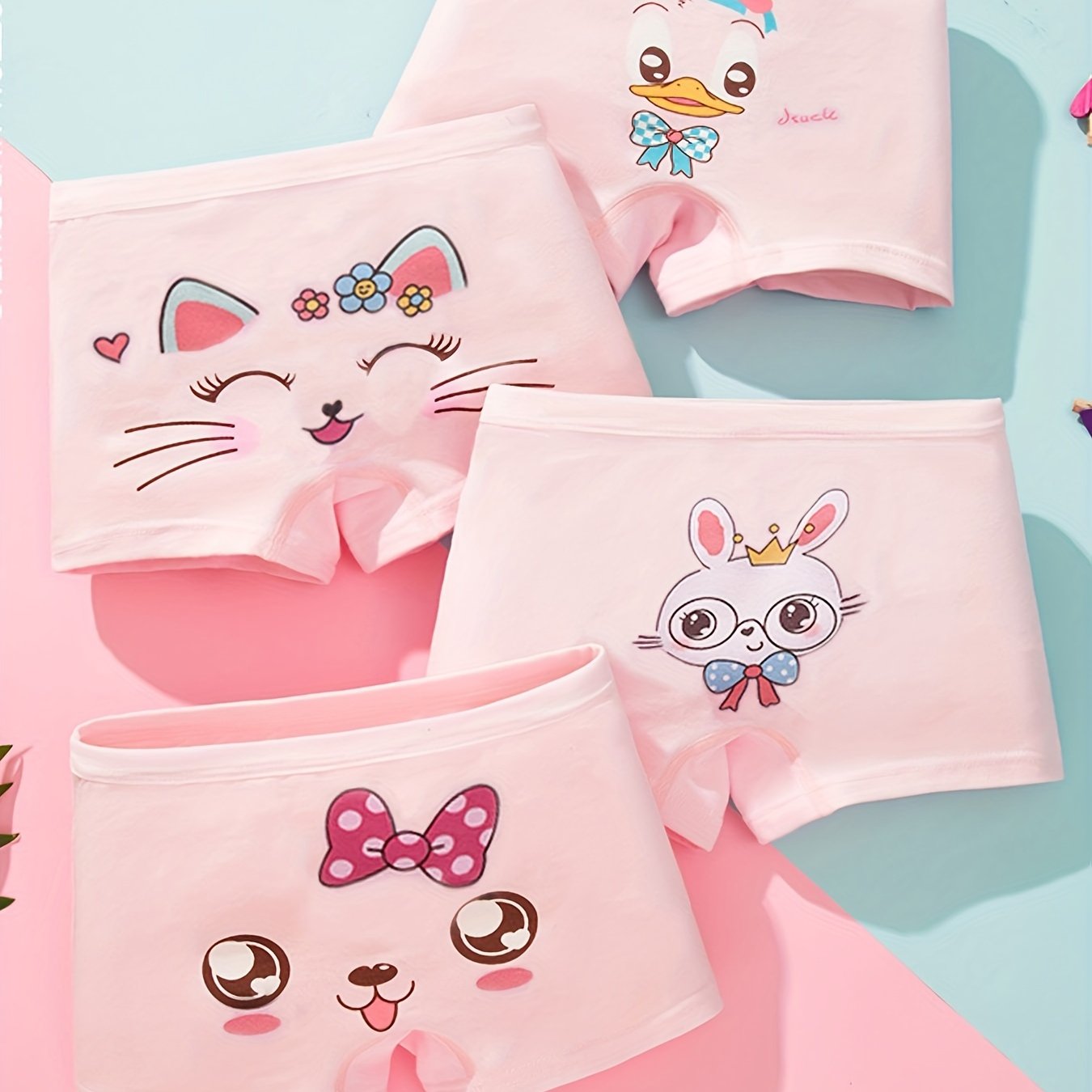 Girls Cute Panda Rabbit Print Shortie Brief Soft Cotton - Temu