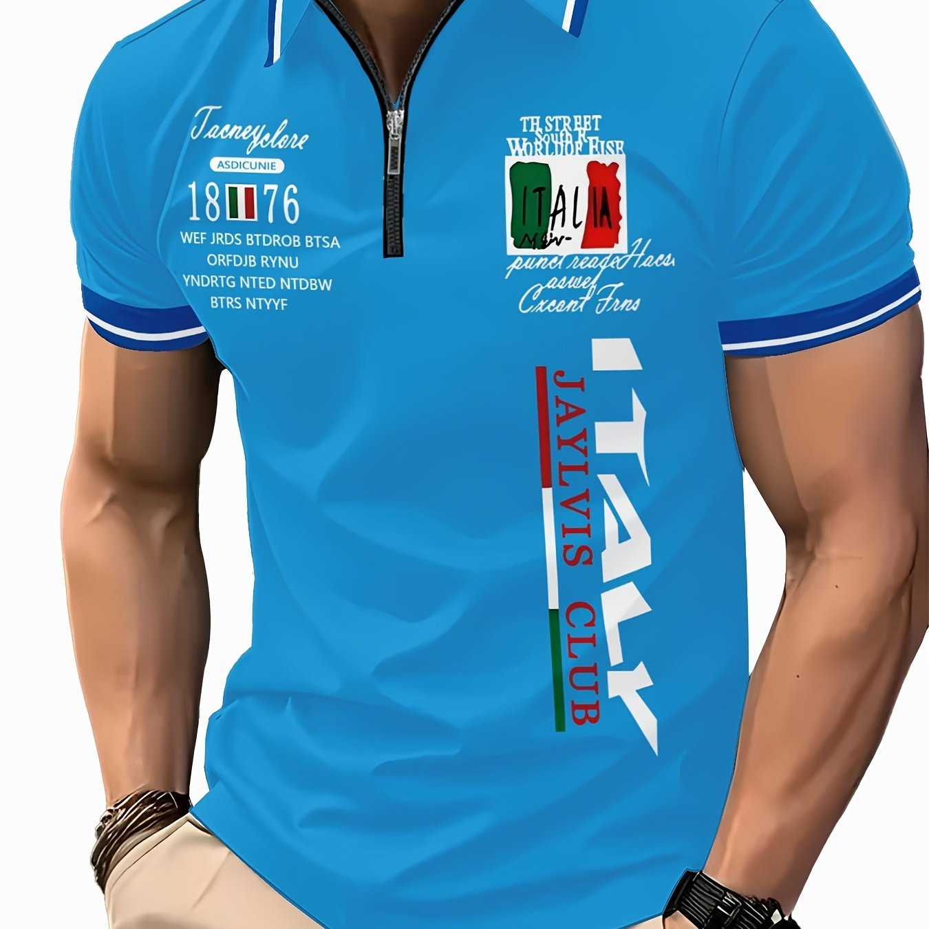 E-shop Herren-Poloshirt für den Sommer mit 3D-Ganzkörper-Digitaldruck, kurzen Ärmeln, Reißverschluss 1876-Muster