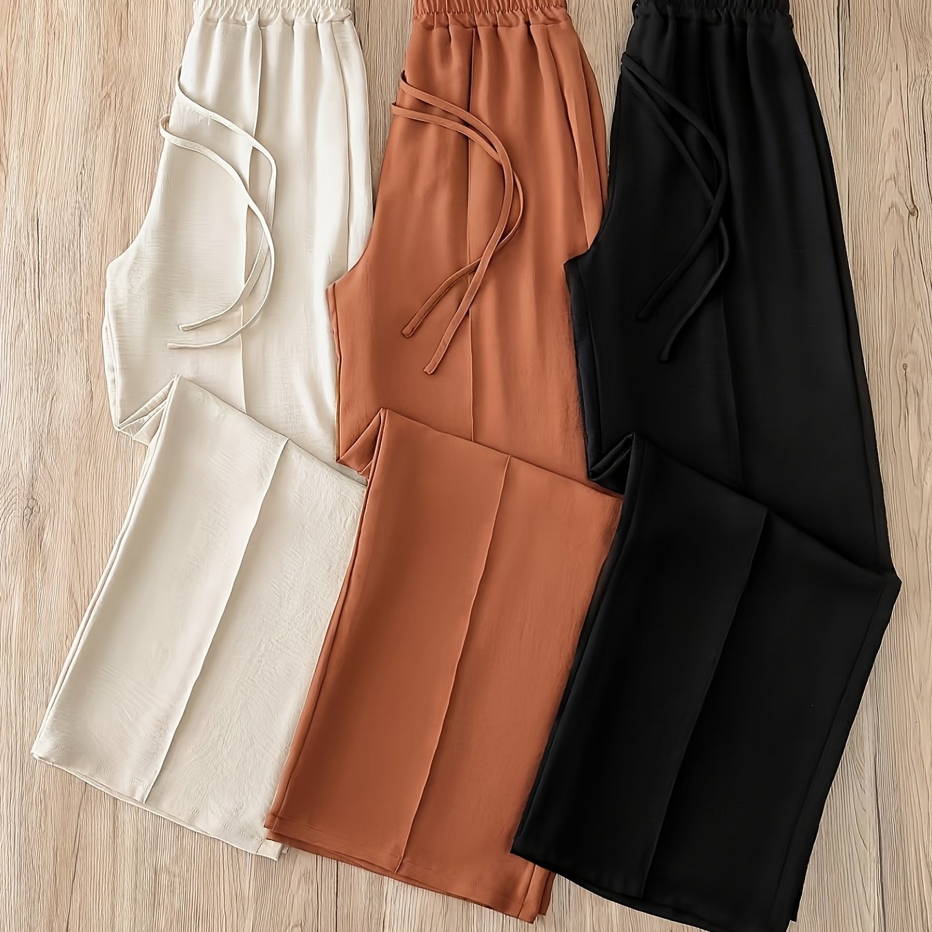 TEMU Set Of 3 Elegant Women's Long Pants In Colors, Casual Straight-leg Trousers For Spring And Autumn, Pants For Women, And Trousers