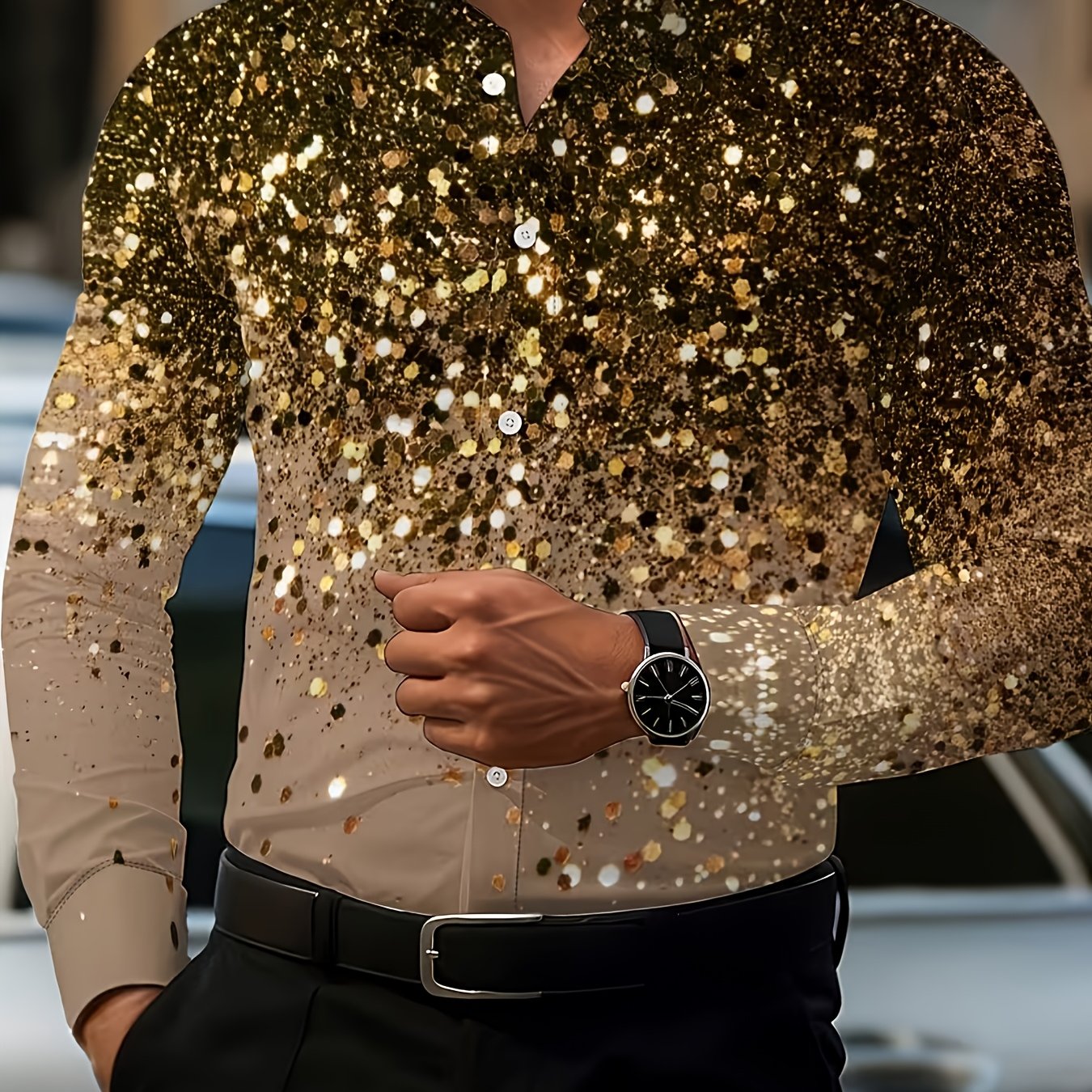 TEMU Men's Fashion Long Sleeve Shirt, Stage Performance Party , Casual Business Shirt