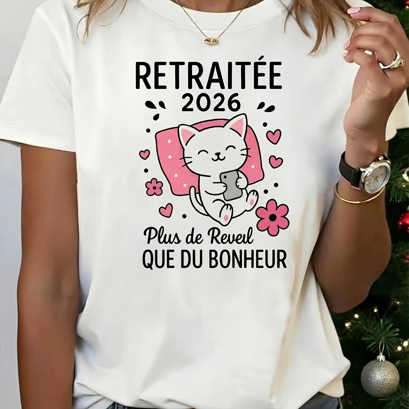 TEMU T-shirt pour femme, Un nouveau plan pour et les loisirs - Amusant et , T-shirt blanc à manches courtes et col ras du cou imprimé, Lavable en