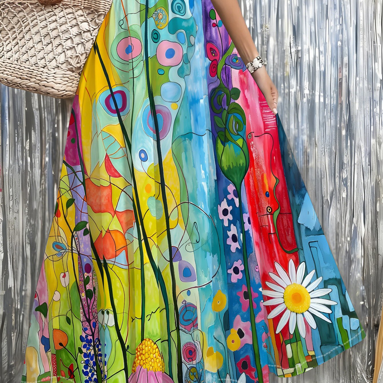 TEMU 1pc Colorful Abstract Floral Pattern Maxi Skirt, Perfect For Beach, Travel, Parties, And Daily Wear, Boho Style, Lightweight Fabric, Ideal For