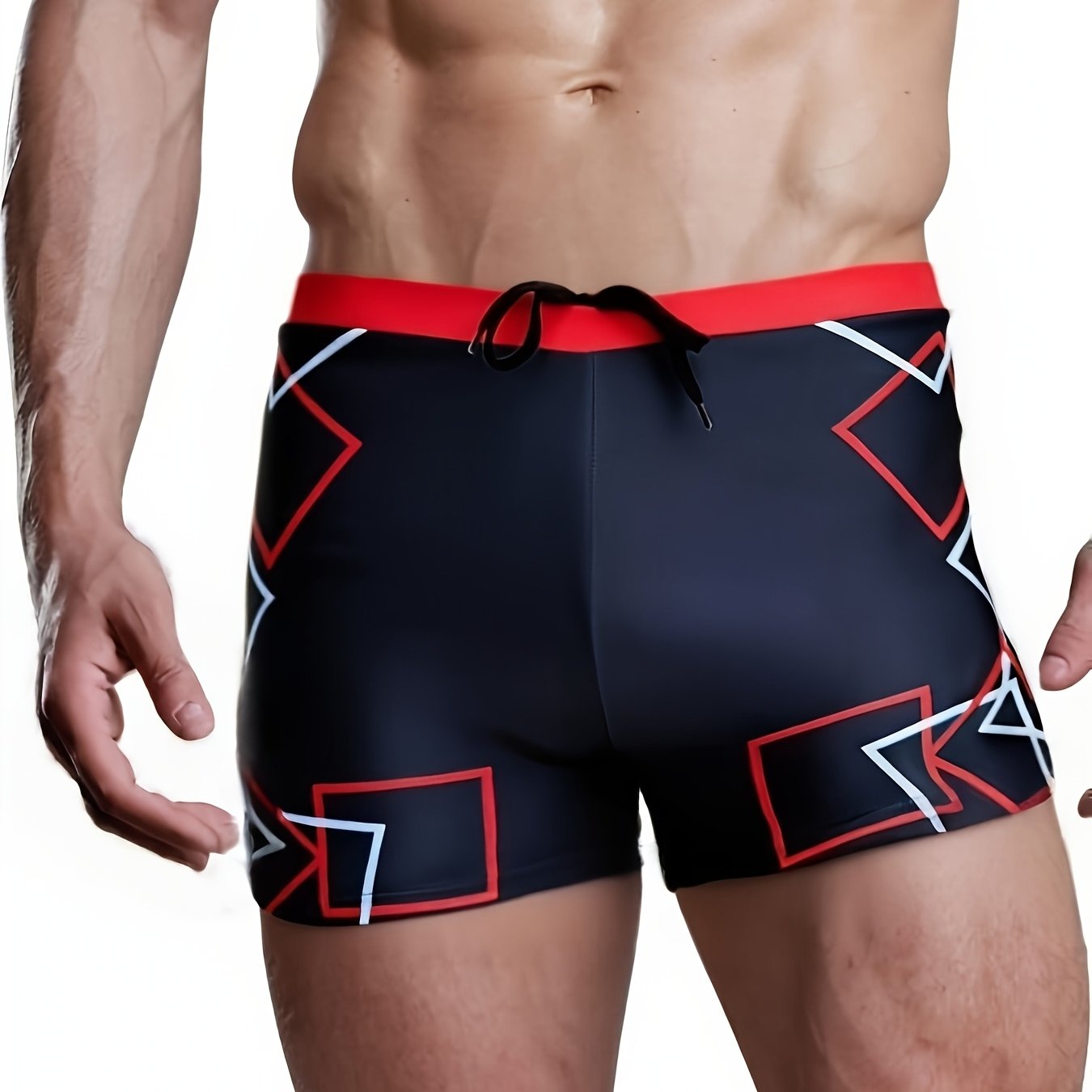 Men's Swimming Trunks, Adult Anti-embarrassment Boxer-style Quick-drying Geometric Pattern Printed Men's Brief Swimming Trunks, Swimming Equipment