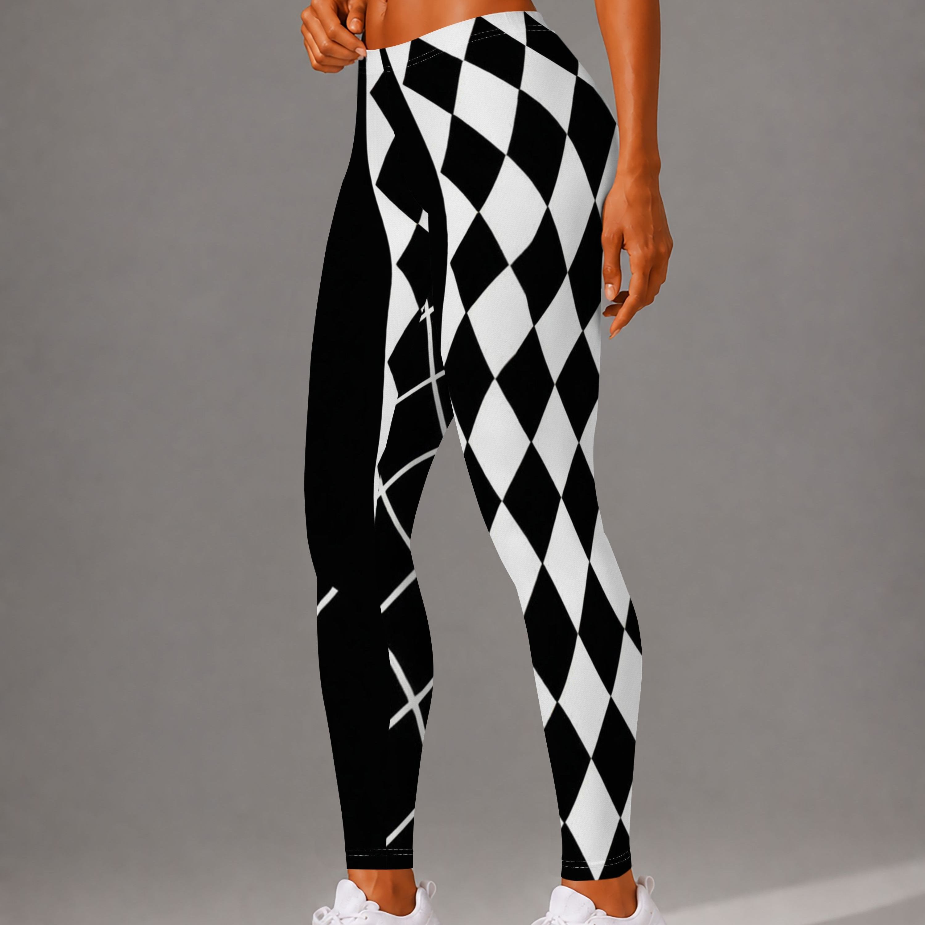 TEMU Women's Leggings, Black And White Stretch Pants, Outdoor Wear Leggings