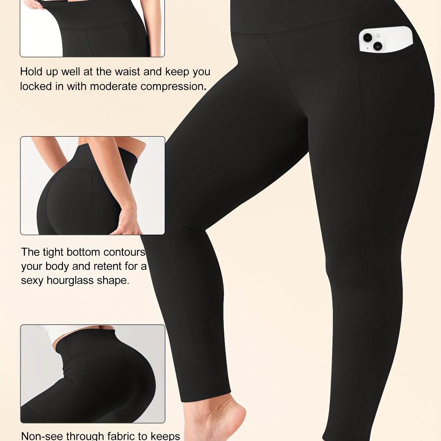 Image of Plus Size Tummy Control Workout Leggings With Pockets High Waist Athletic Yoga Pants For Women Running, Fitness